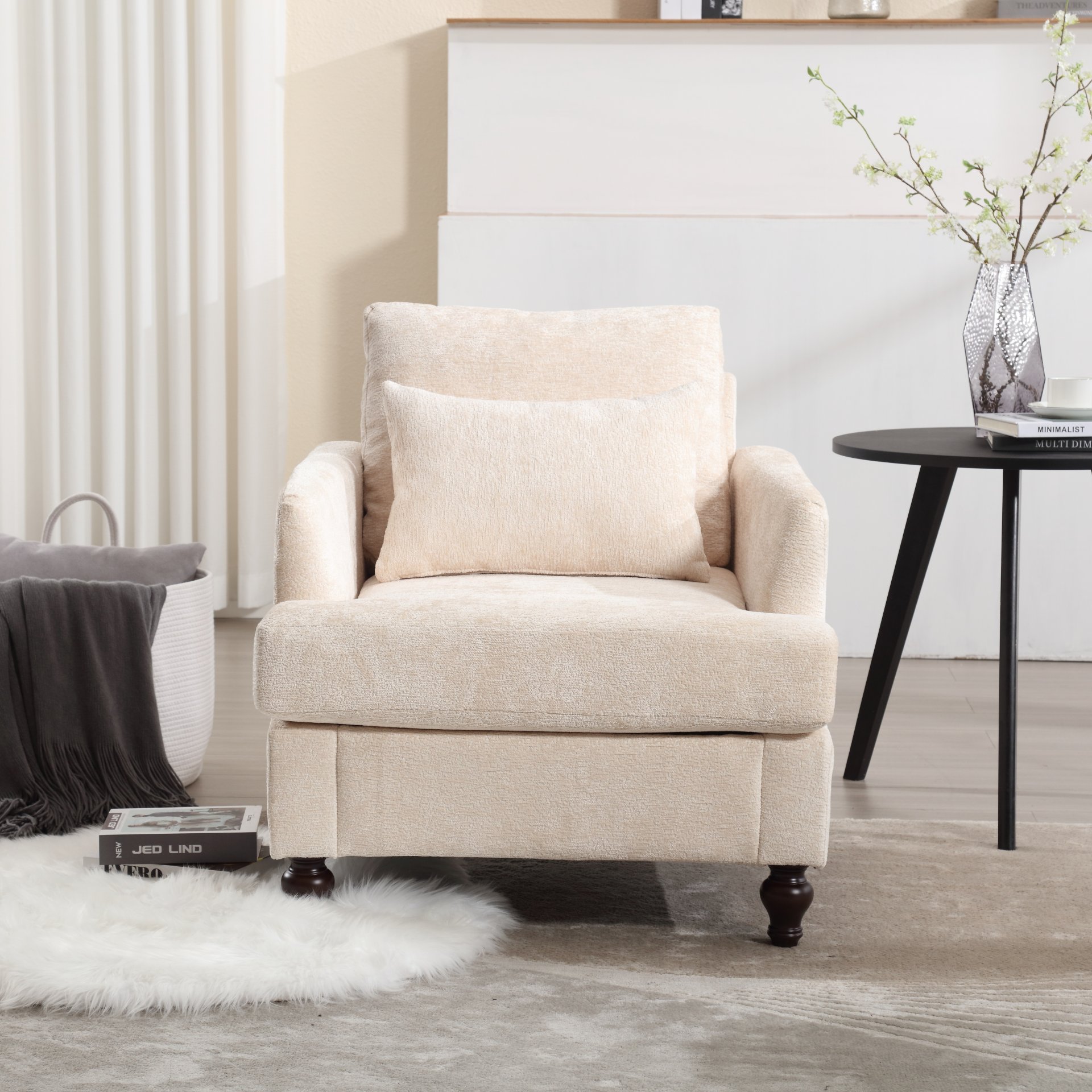 Modern Accent Lounge Chair With Tufted Club Design - Beige - Image 4