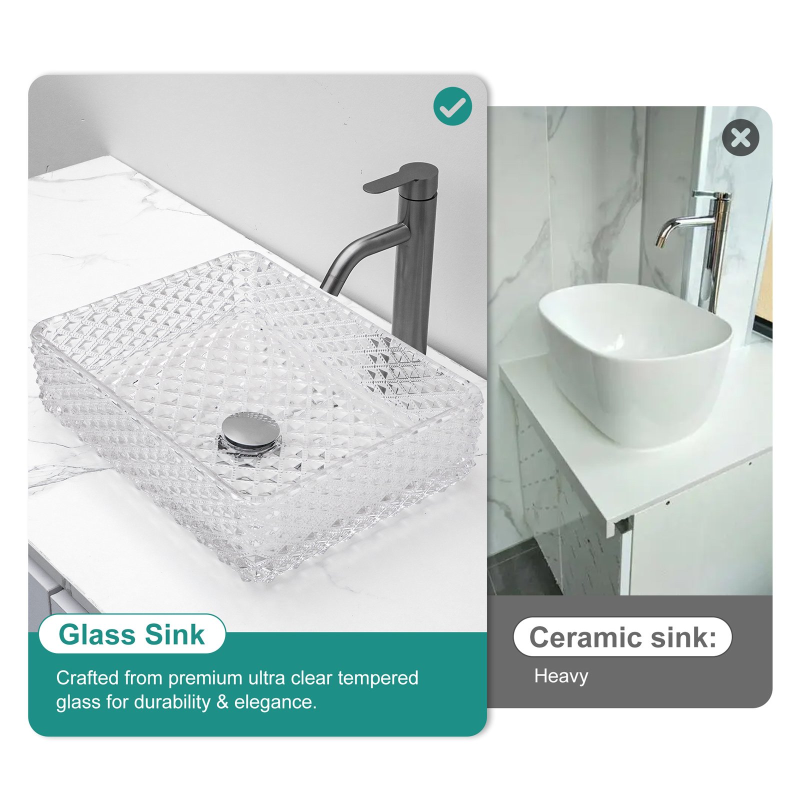 Rectangle Vessel Sink With Diamond Texture With Pop Up Drain (No Faucet) - White - Image 2