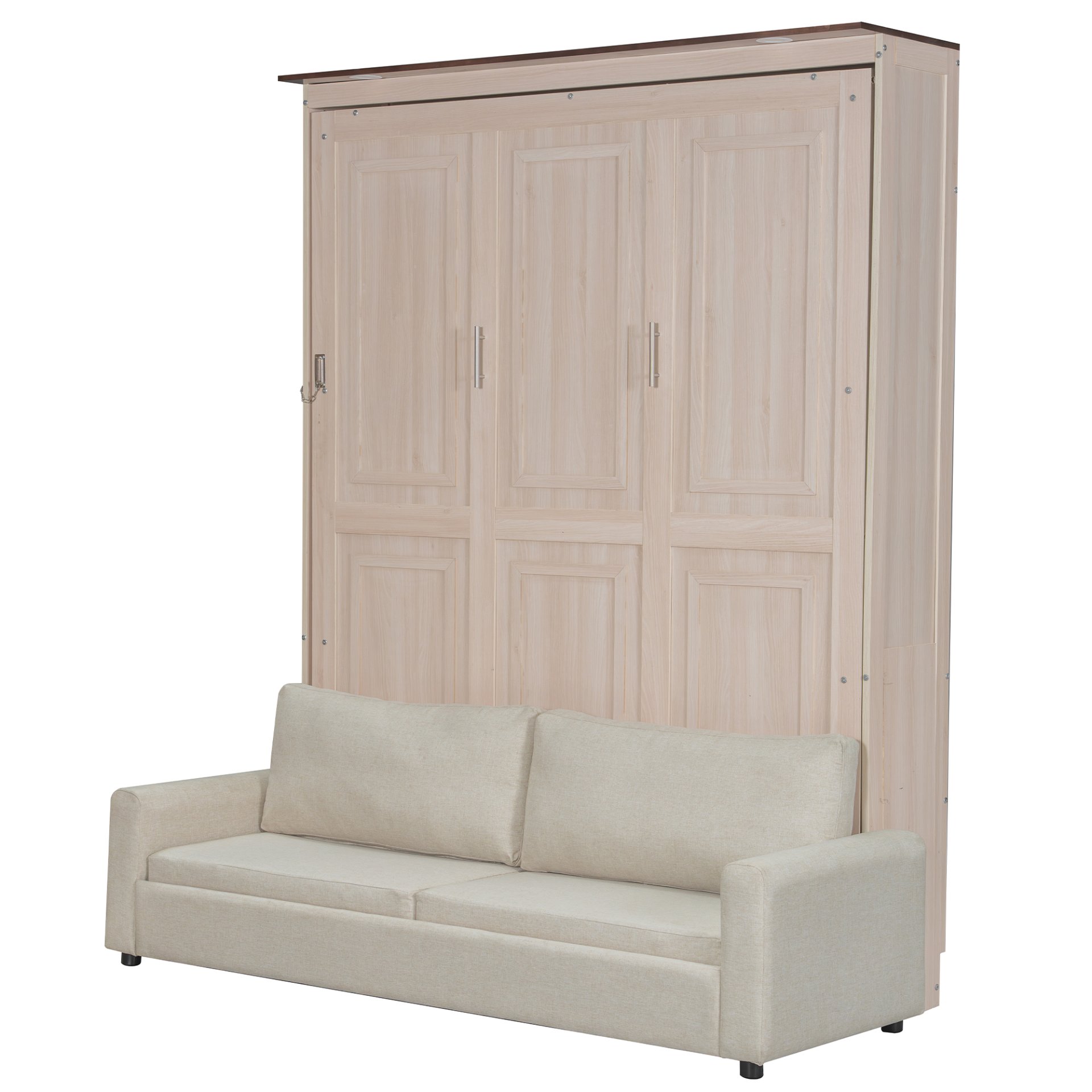 Queen Size Murphy Bed With Sofa And LED - Beige - Image 14
