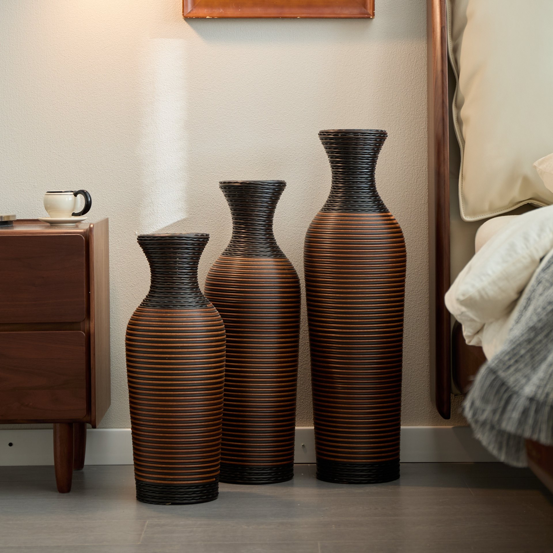 Desktop Vase, Classic And Neat Floor Vase, High Independent Flower Stand, Home Decoration Flower Stand (Set of 3) - Black / Brown - Image 11