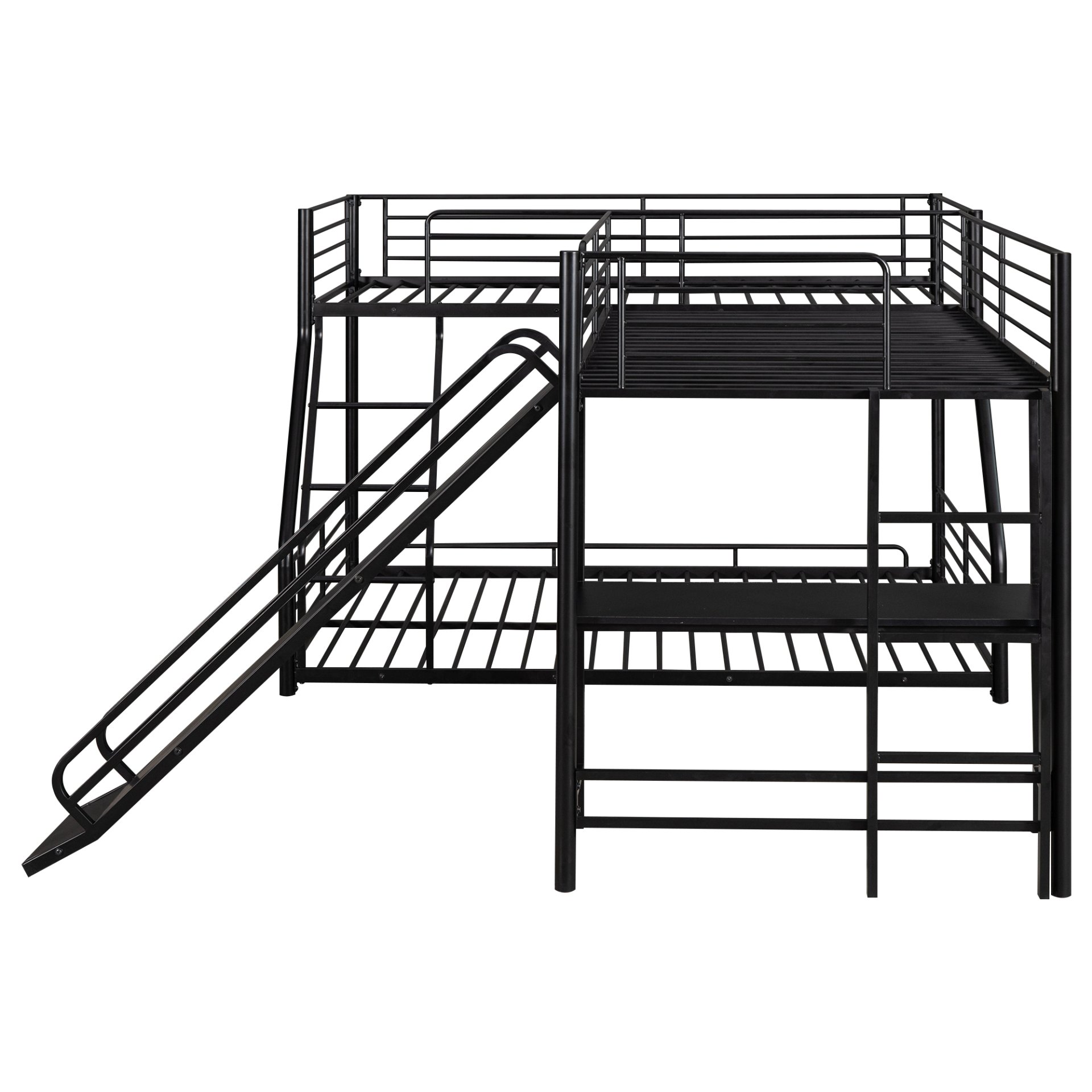 L-Shaped Twin Over Full Bunk Bed With Twin Loft, Built In Desk And Slide - Black - Image 8