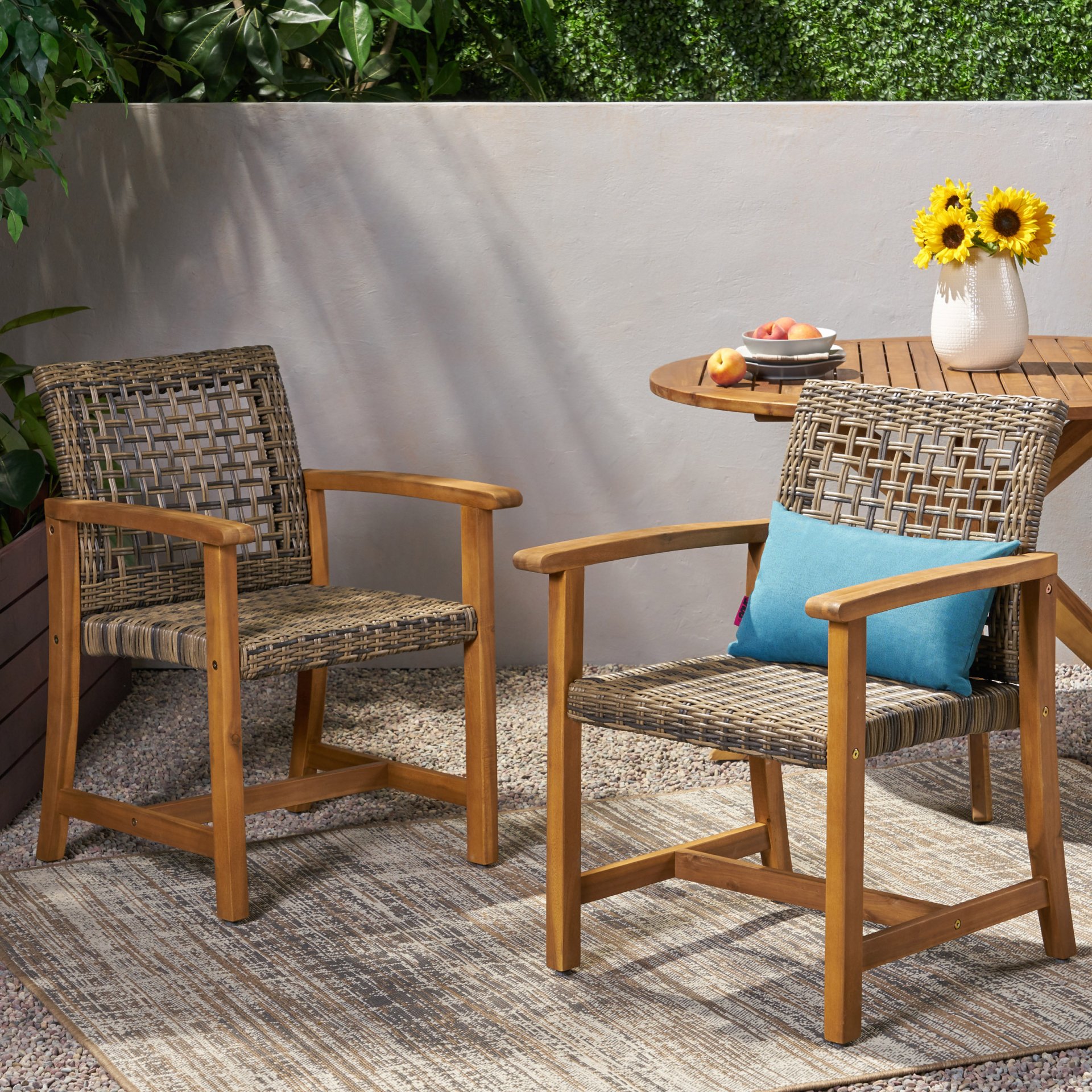 Outdoor Dining Chair (Set of 2), Teak Acacia Wood Frame - Natural Stained - Image 4