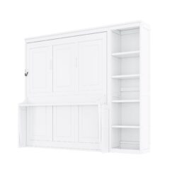 Full Size Murphy Bed & Desk And Bookshelf - White