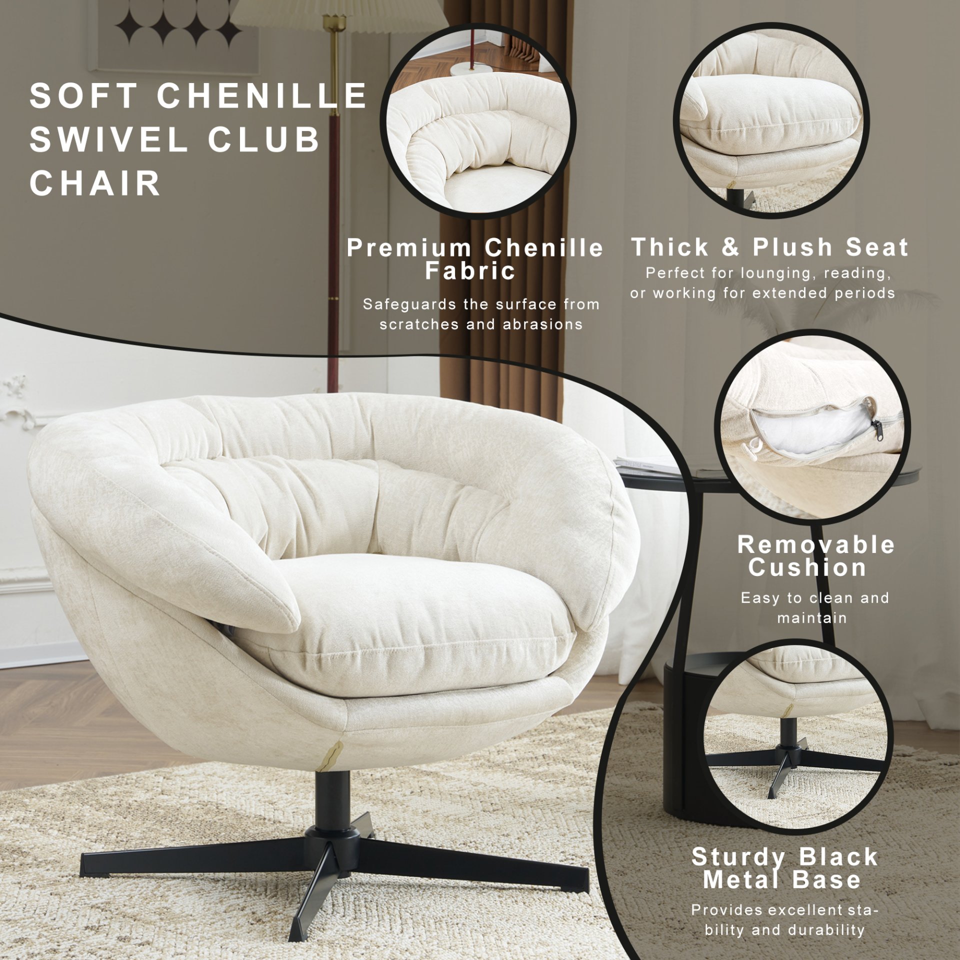 Modern Office Chair With Swivel - Beige - Image 5