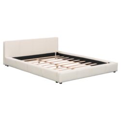 Queen Size Upholstered Bed With Minimalist Design - Beige