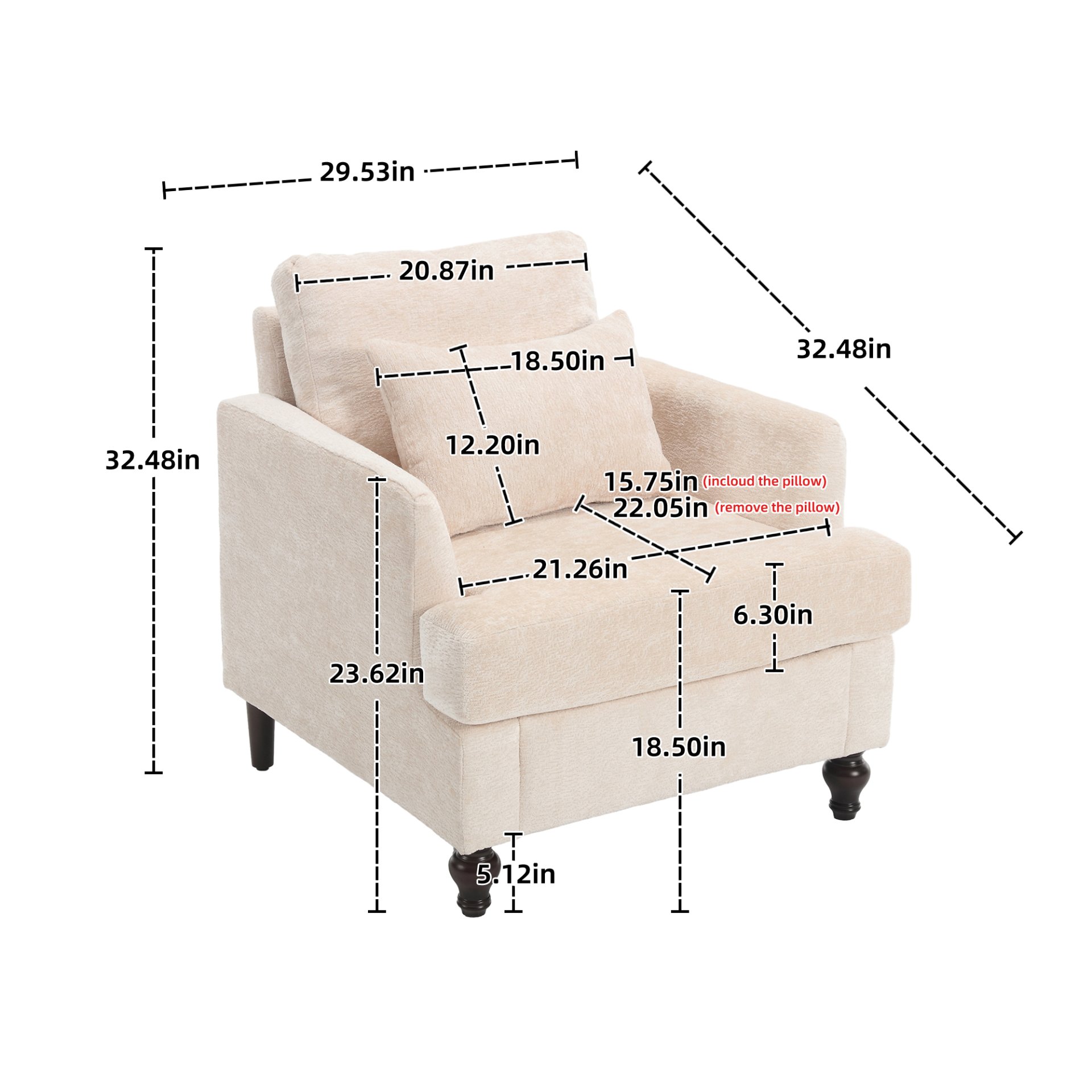 Modern Accent Lounge Chair With Tufted Club Design - Beige - Image 3