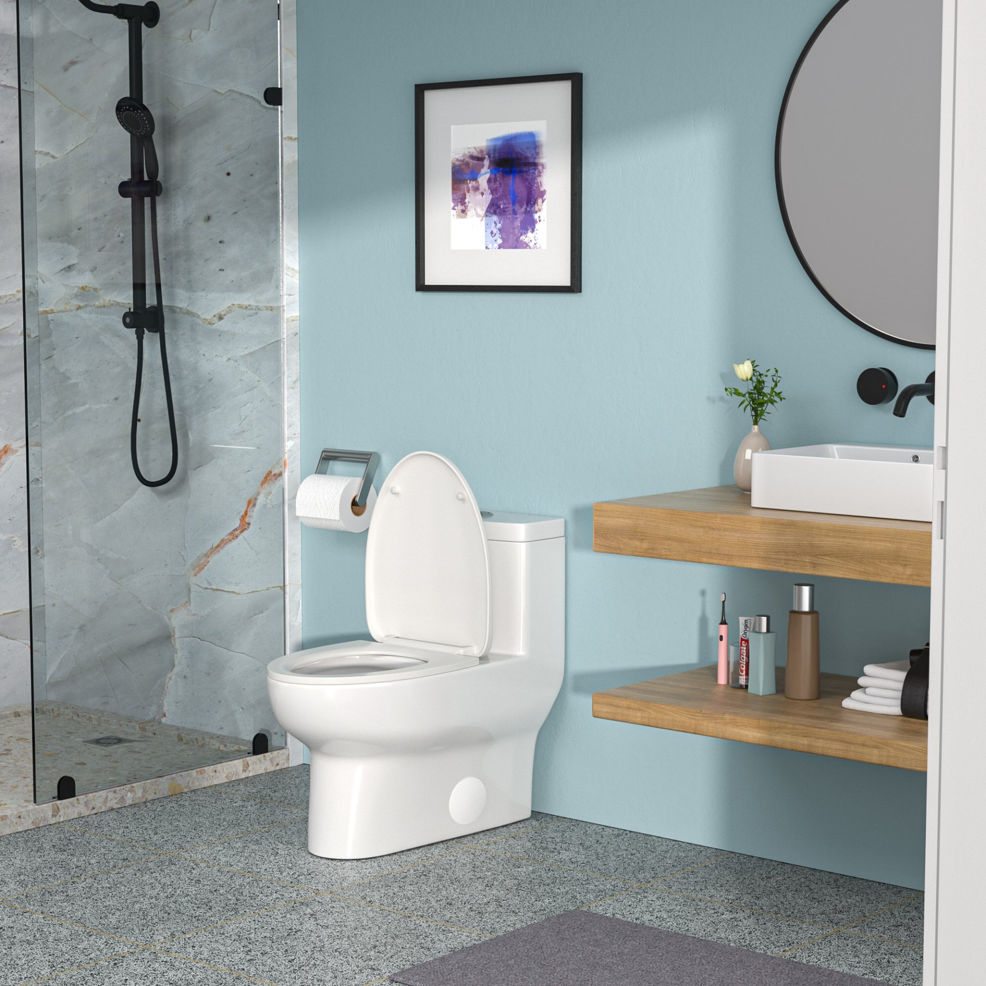 Modern Ceramic 1 Piece Toilet With Dual Flush And Soft Closing Seat - White - Image 8