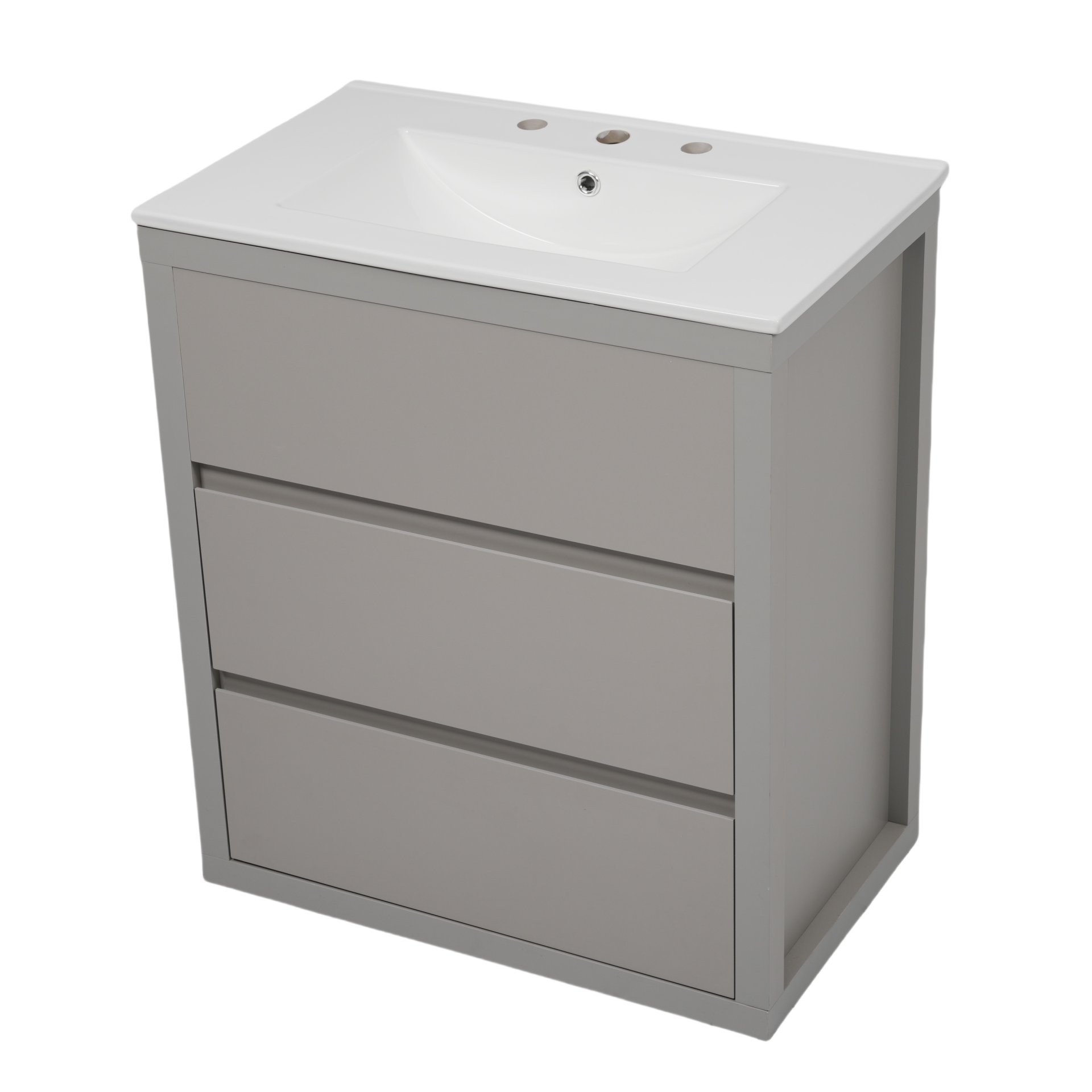 Freestanding Bathroom Vanity With Sink, 2 Full Extension Drawers, Soft Close Slides - Gray - Image 17