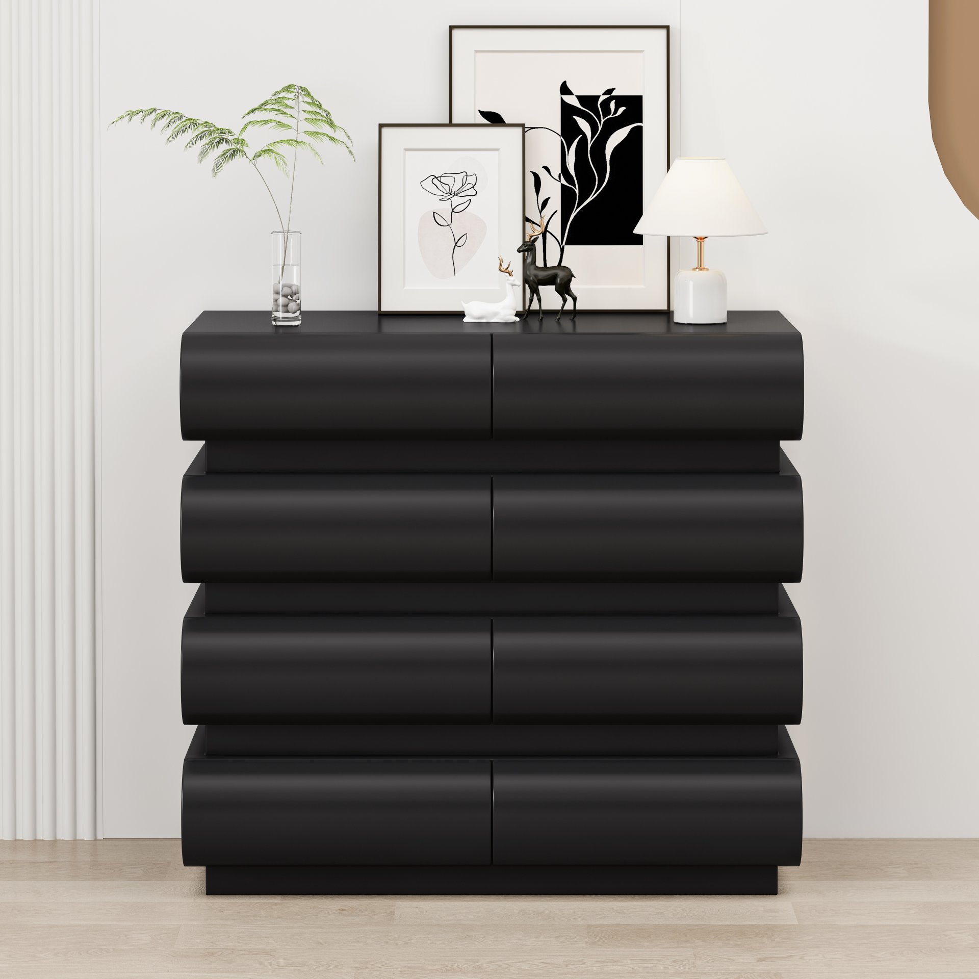Minimalist Handle Less 8 Drawer Dresser With Wide Storage - Black - Image 12