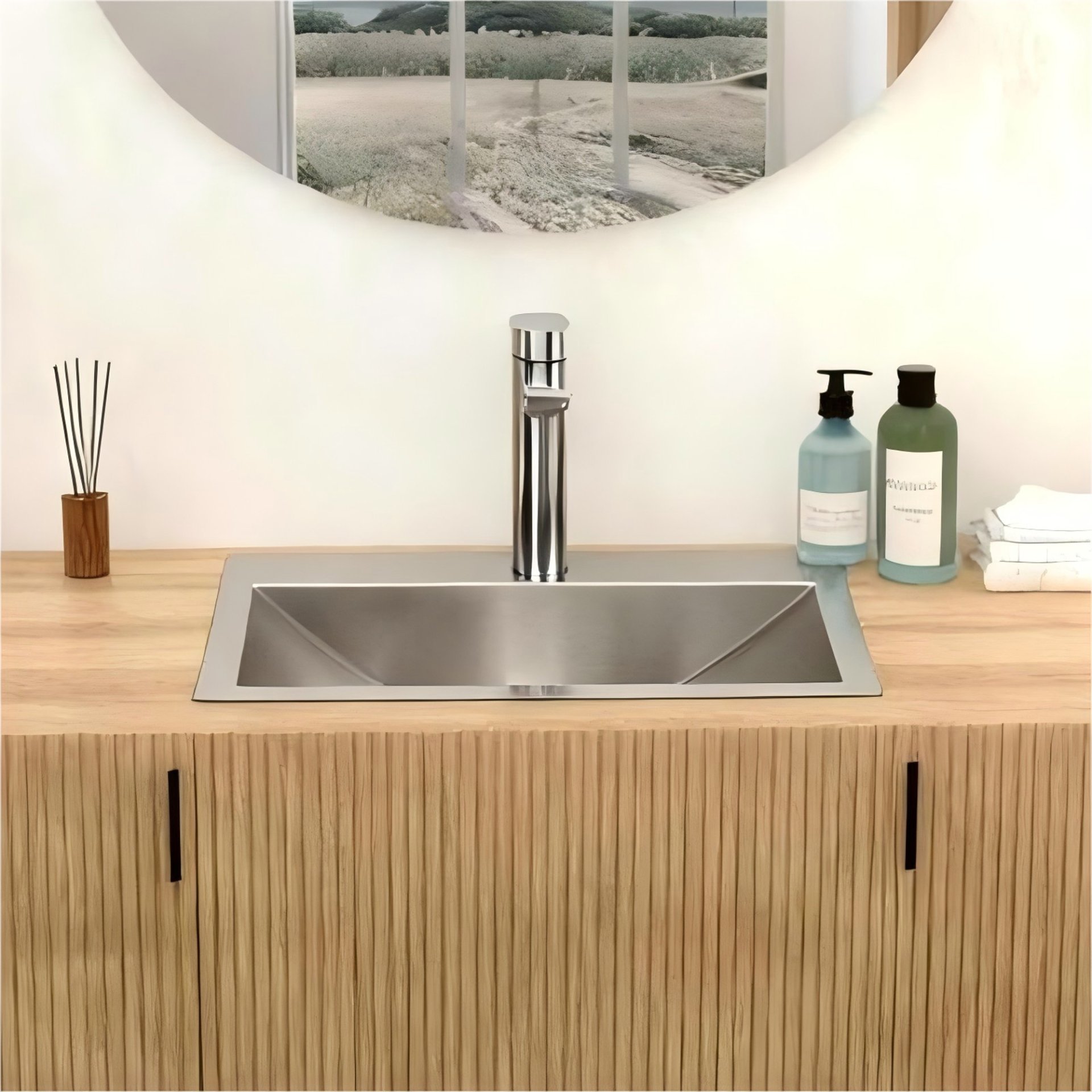 21 X 17" Drop In Bathroom Sink With Pop Up Drain, Stainless Steel Su304, Durable & Rust Resistant, Easy Installation - Brushed Nickel - Image 2