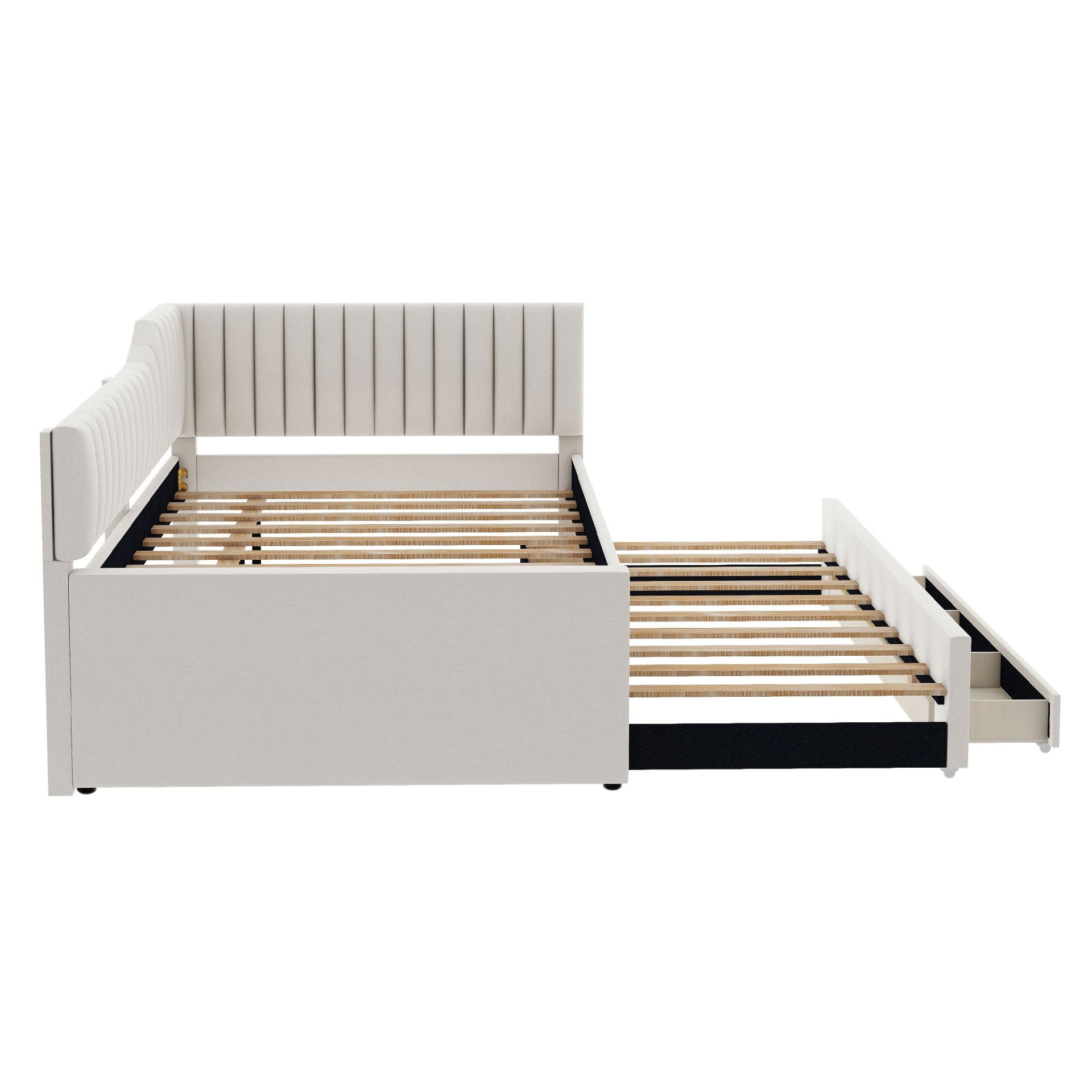 Full Size Upholstered Daybed With Trundle And 3 Drawers - Beige - Image 7