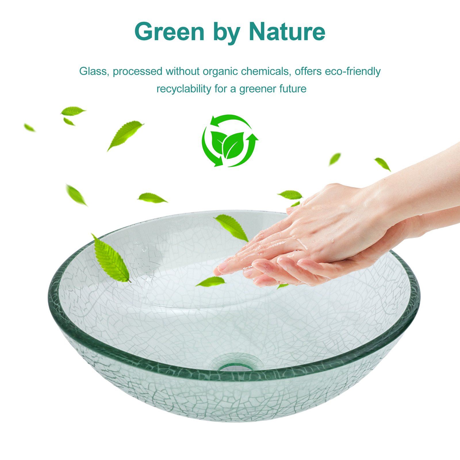 Crackle Vessel Sink, Round Bowl With Pop Up Drain - Clear - Image 4