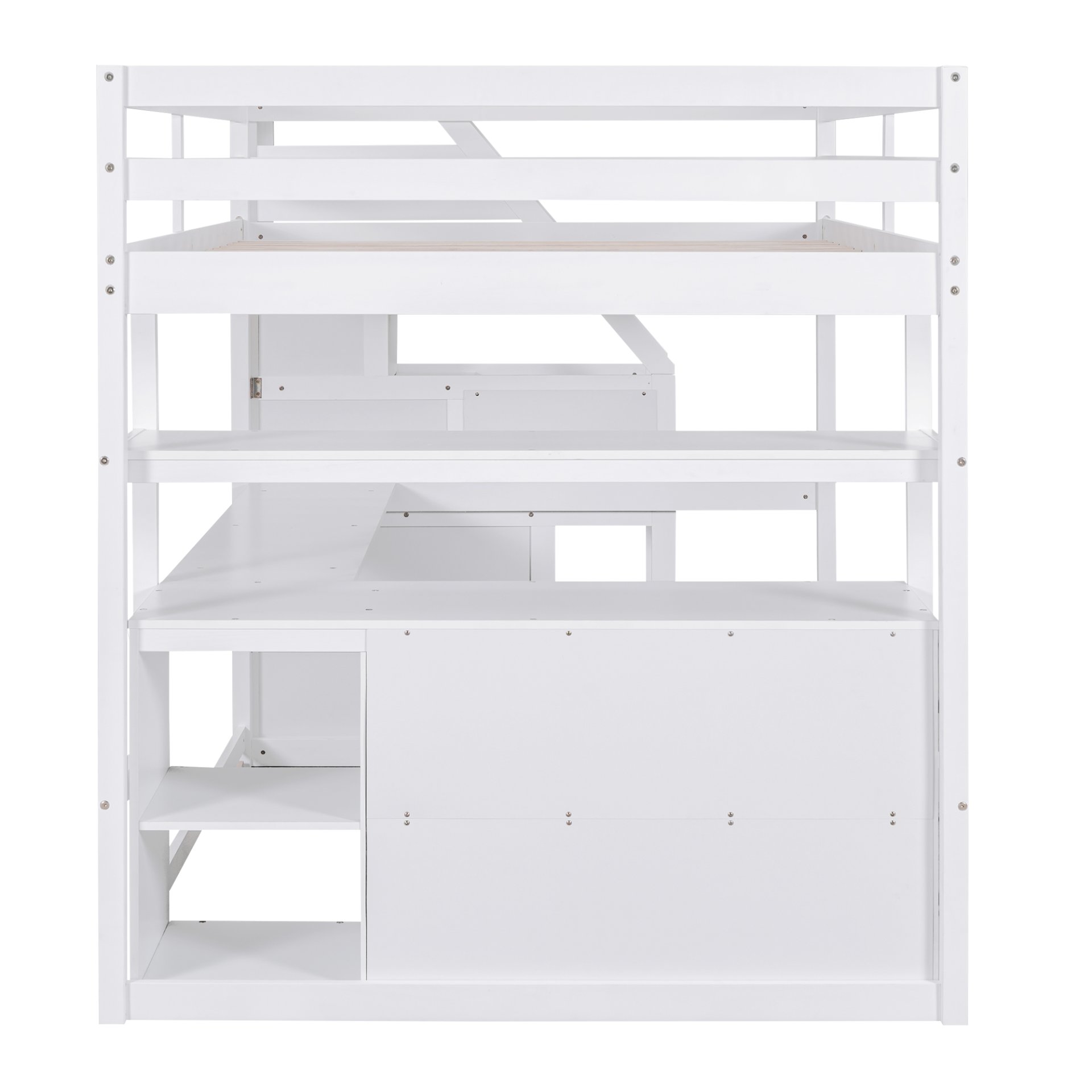 Full Size Loft Bed With Desk, Shelves, 2 Drawers, Storage Staircase - White - Image 13