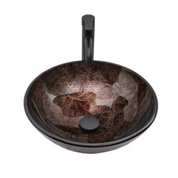 Textured Vessel Sink With Faucet And Pop Up Drain, Oval Basin Vanity For Bathroom - Brown