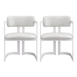 Upholstered Dining Armchairs (Set of 2) - Beige / White