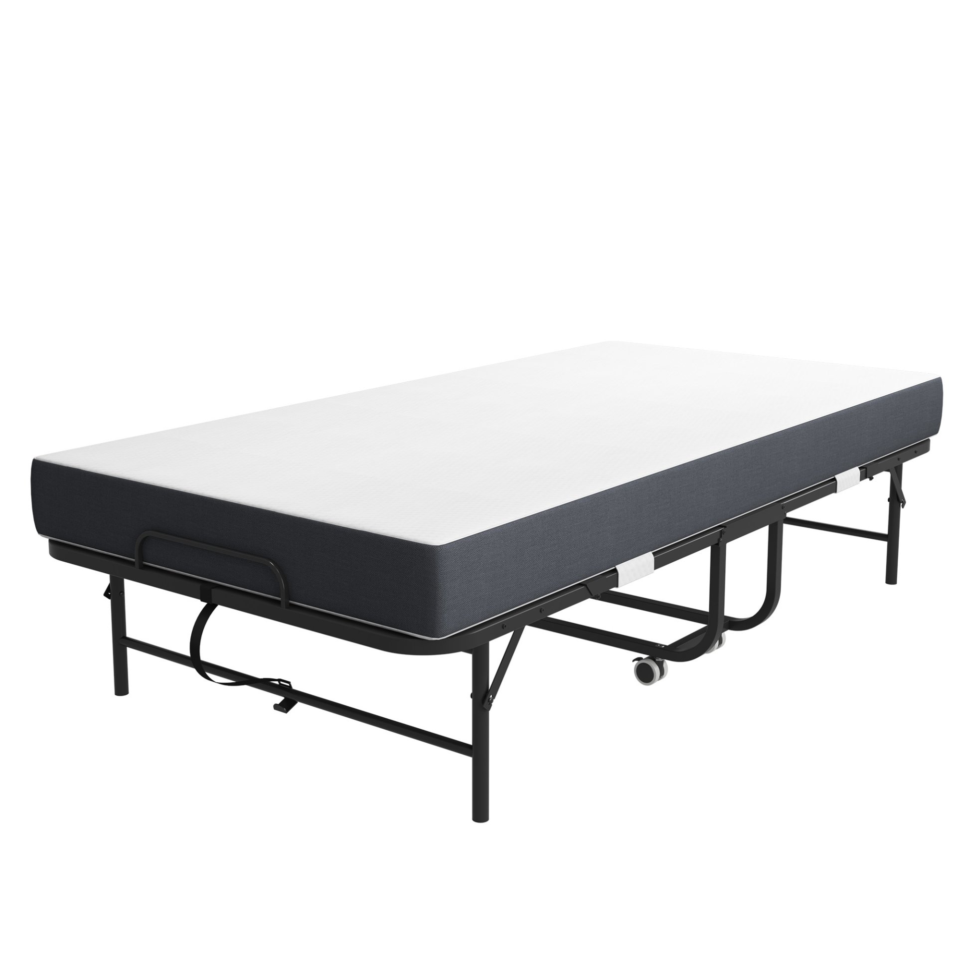 Twin Folding Bed With Memory Foam Mattress Portable Rollaway Bed Sturdy Metal Frame - Brushed Nickel - Image 18