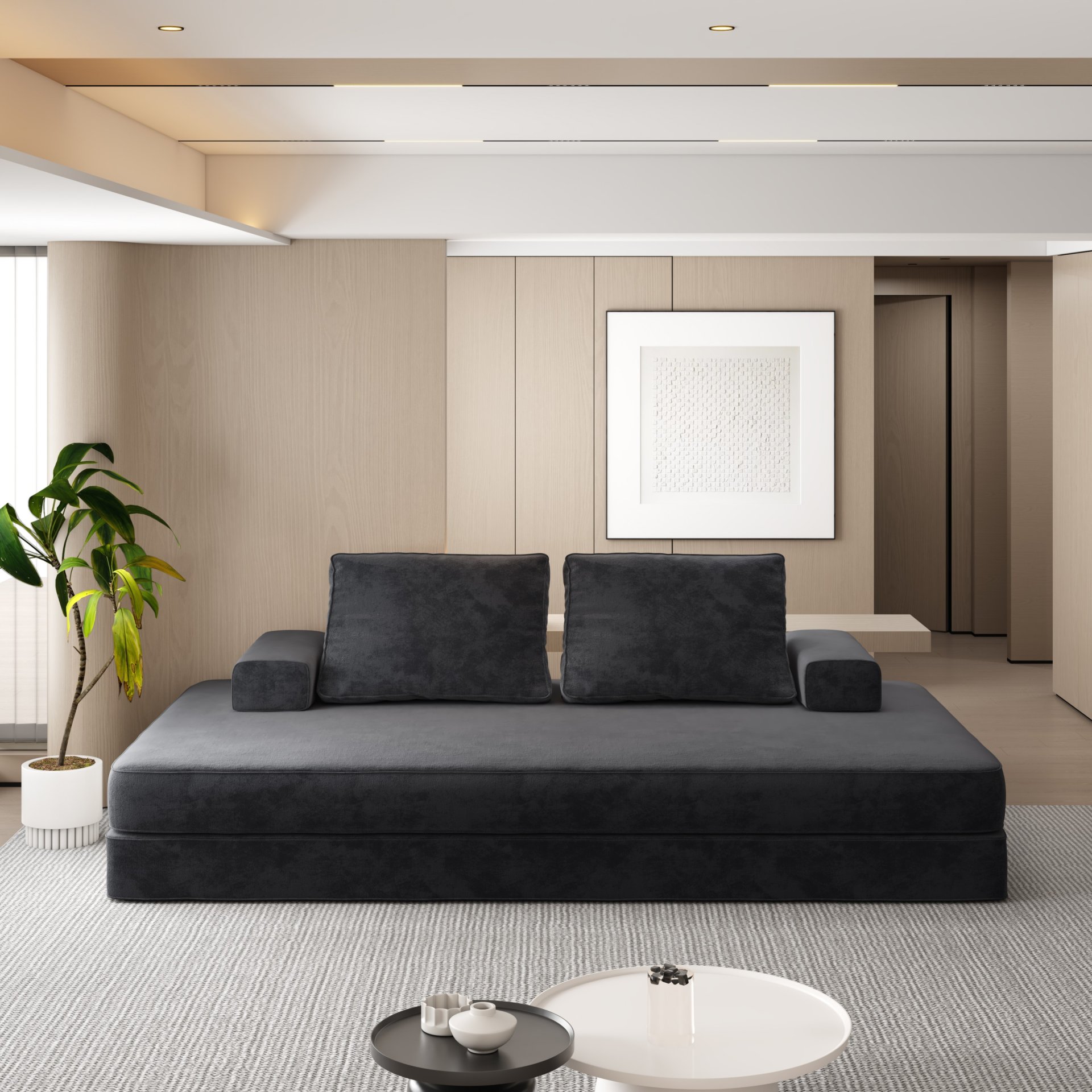 Multifunctional Convertible Sofa Bed With 2 Tumbler Backrests And 2 Pillows, Diy Modern Upholstered Couch - Dark Gray - Image 4