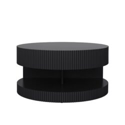 Round Coffee Table With Storage, Vertical Stripe Design - Black