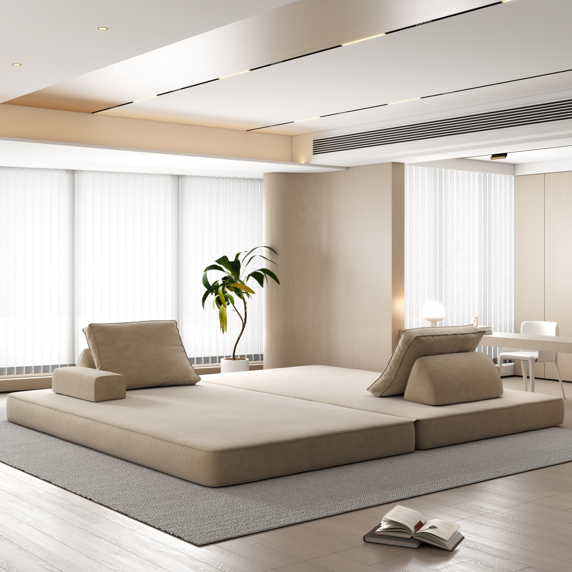 Multifunctional Convertible Sofa Bed With 2 Tumbler Backrests And 2 Pillows, Diy Modern Upholstered Couch - Camel - Image 13