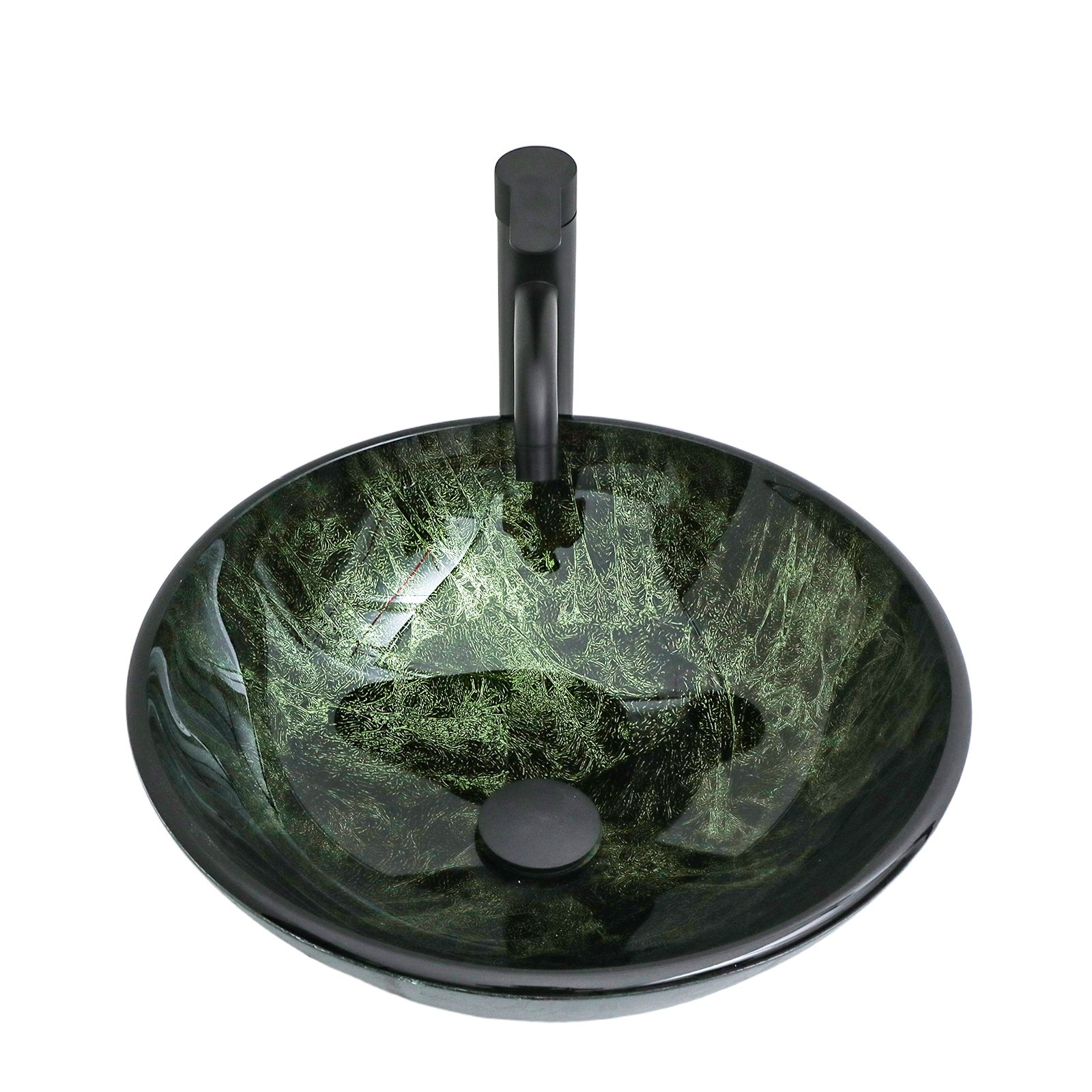Vessel Sink With Faucet And Pop Up Drain, Natural Marble Texture Bathroom - Green - Image 6