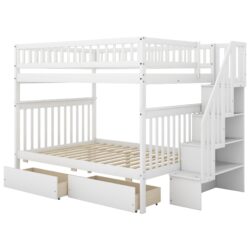 Full Over Full Bunk Bed With 2 Drawers And Storage - White