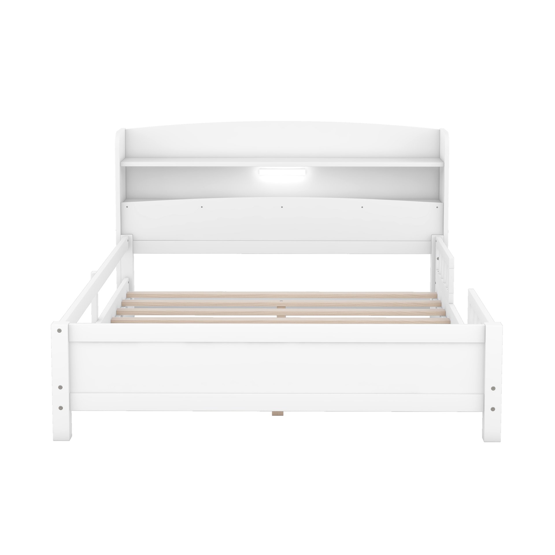 Full Size Platform Bed With LED Light, Storage Headboard And Guardrail - White - Image 8
