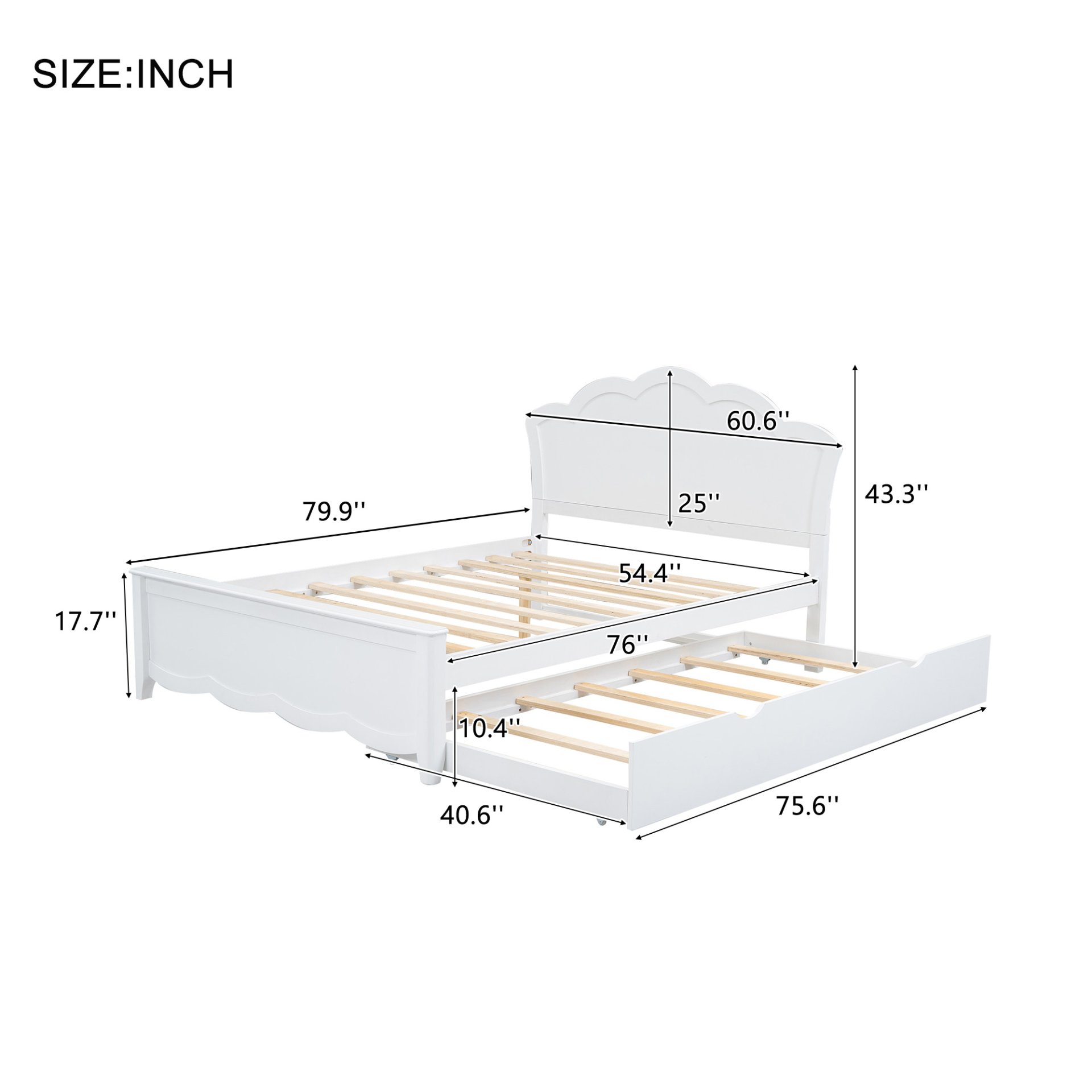 Full Size Platform Bed With Headboard And Twin Trundle - White - Image 3