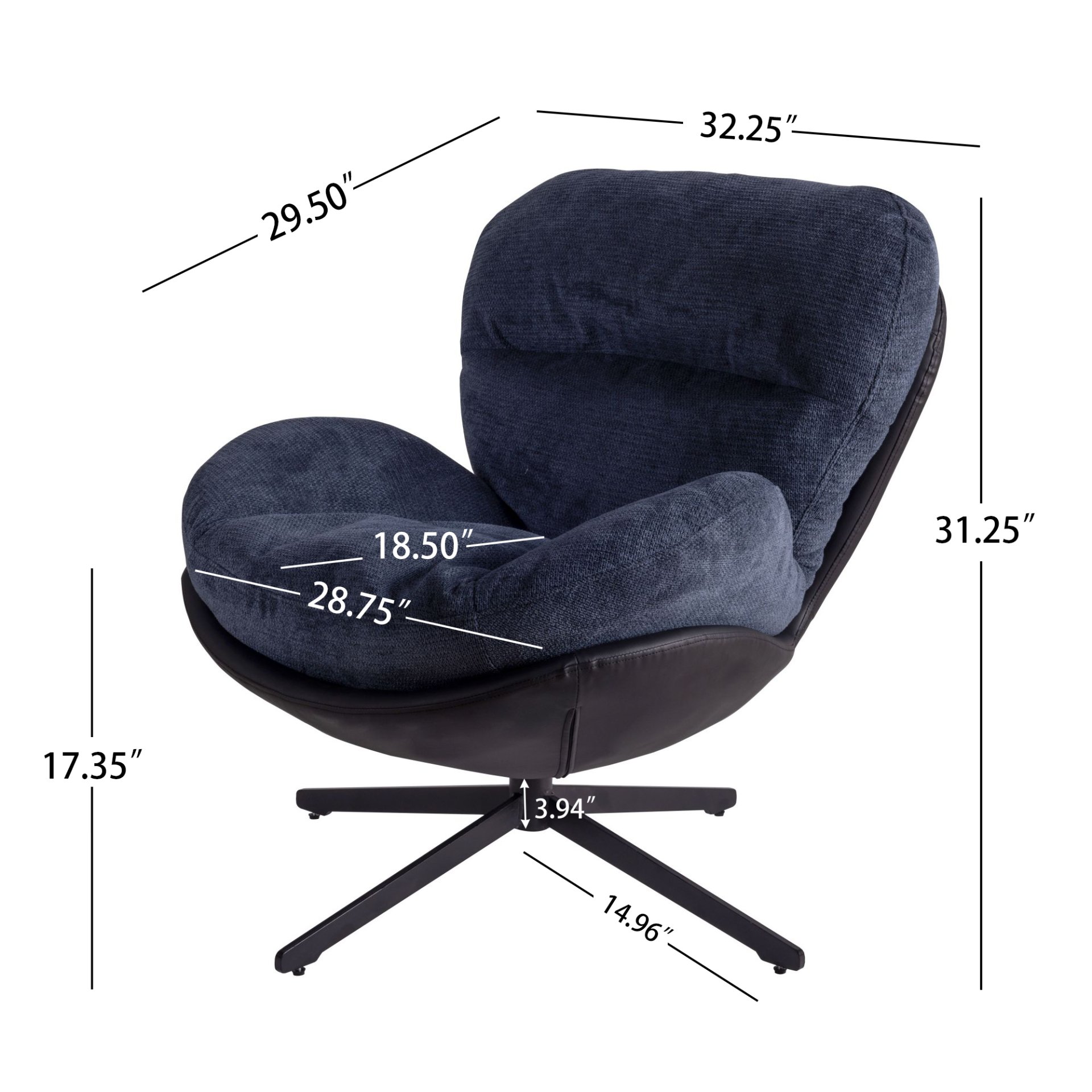 360° Swivel Office Chair, Modern Chenille Chair With And Metal Base Frame, No Wheels, Accent Chair - Dark Blue - Image 4