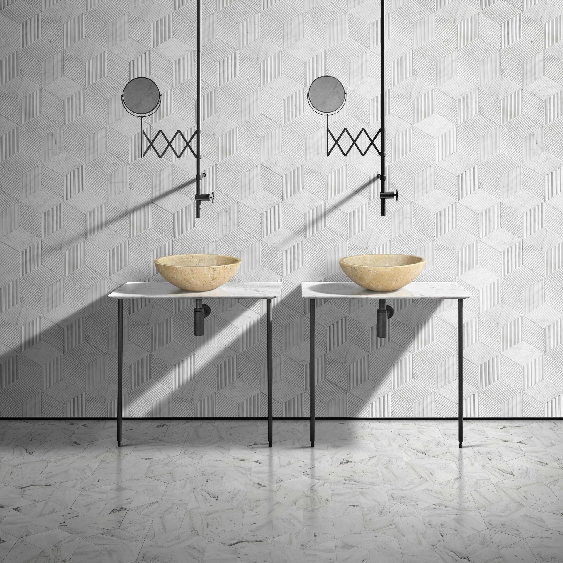 Bathroom Vessel Sink, Semi Polished Surface, Genuine Real Marble - Beige / Gold - Image 5