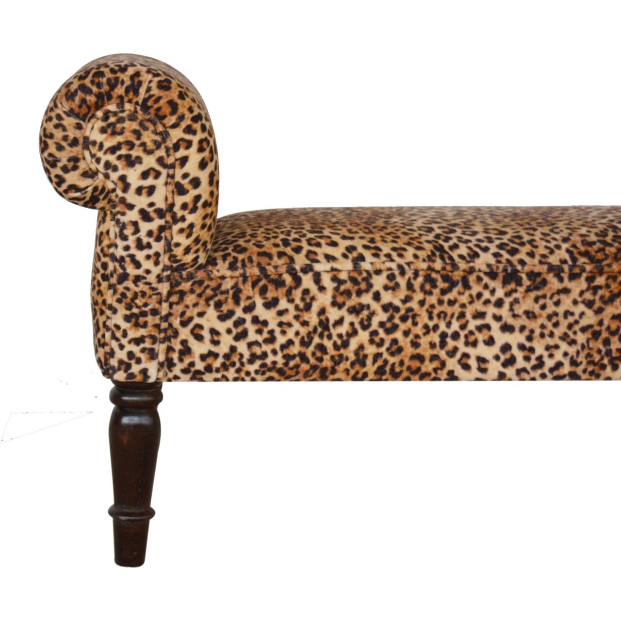 Leopard Print Velvet Bench - Walnut - Image 4
