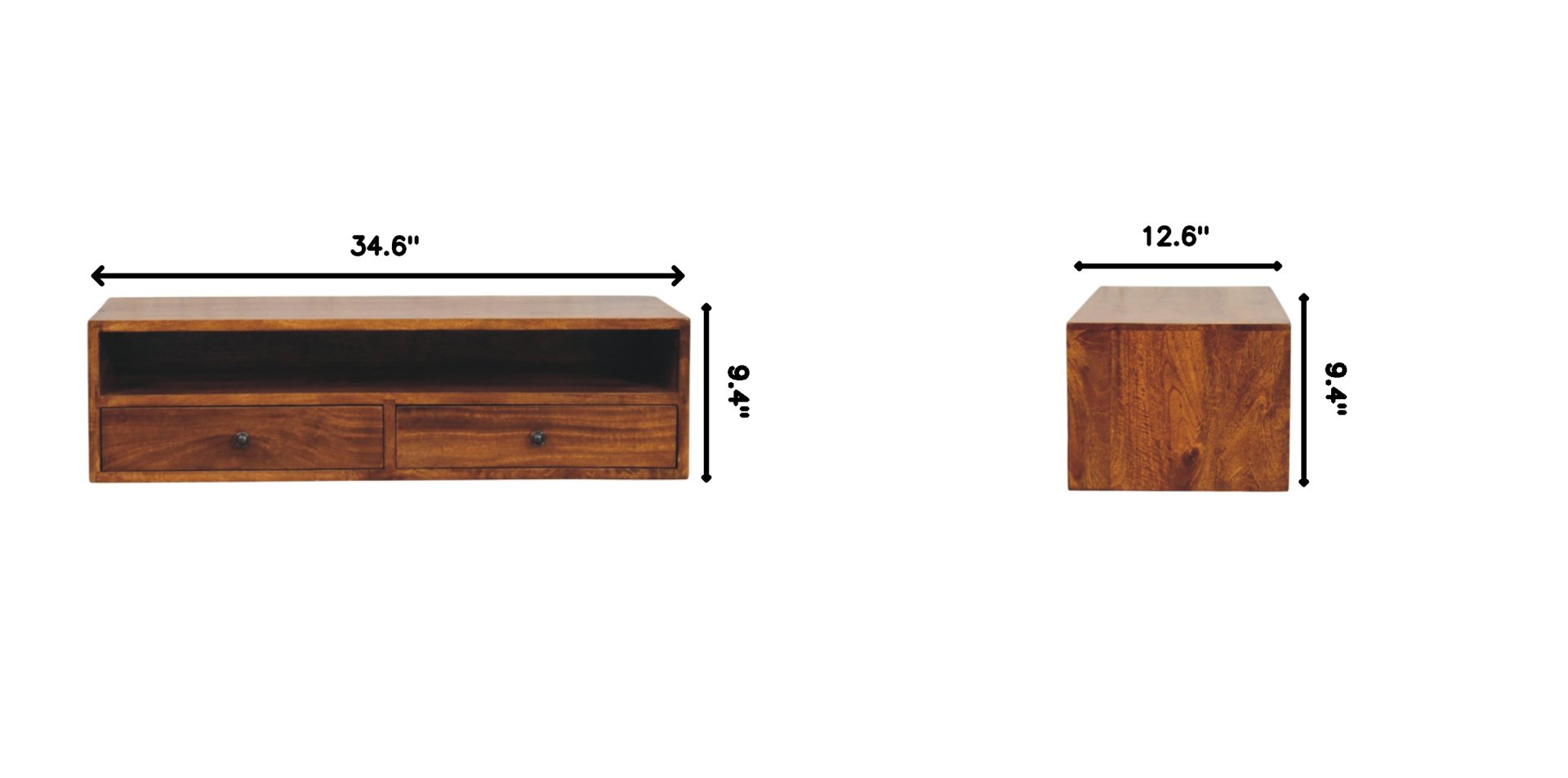 Lunar - 2 Drawer Wall Mounted Media Unit - Brown - Image 12