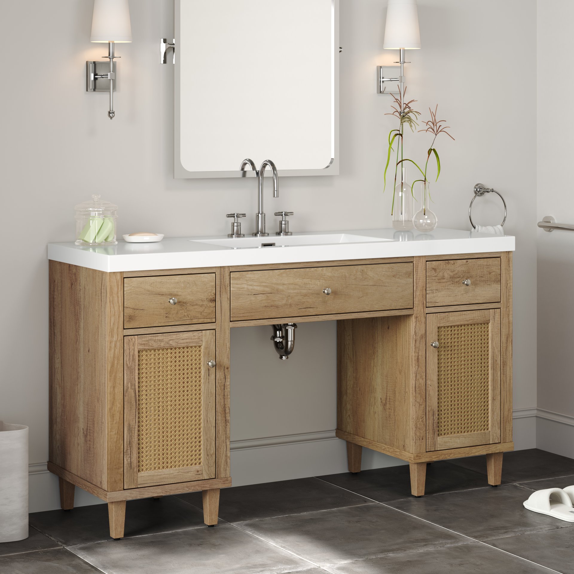 Single Bathroom Vanity With Smc Sink, Spacious Storage Cabinet - Wood - Image 6