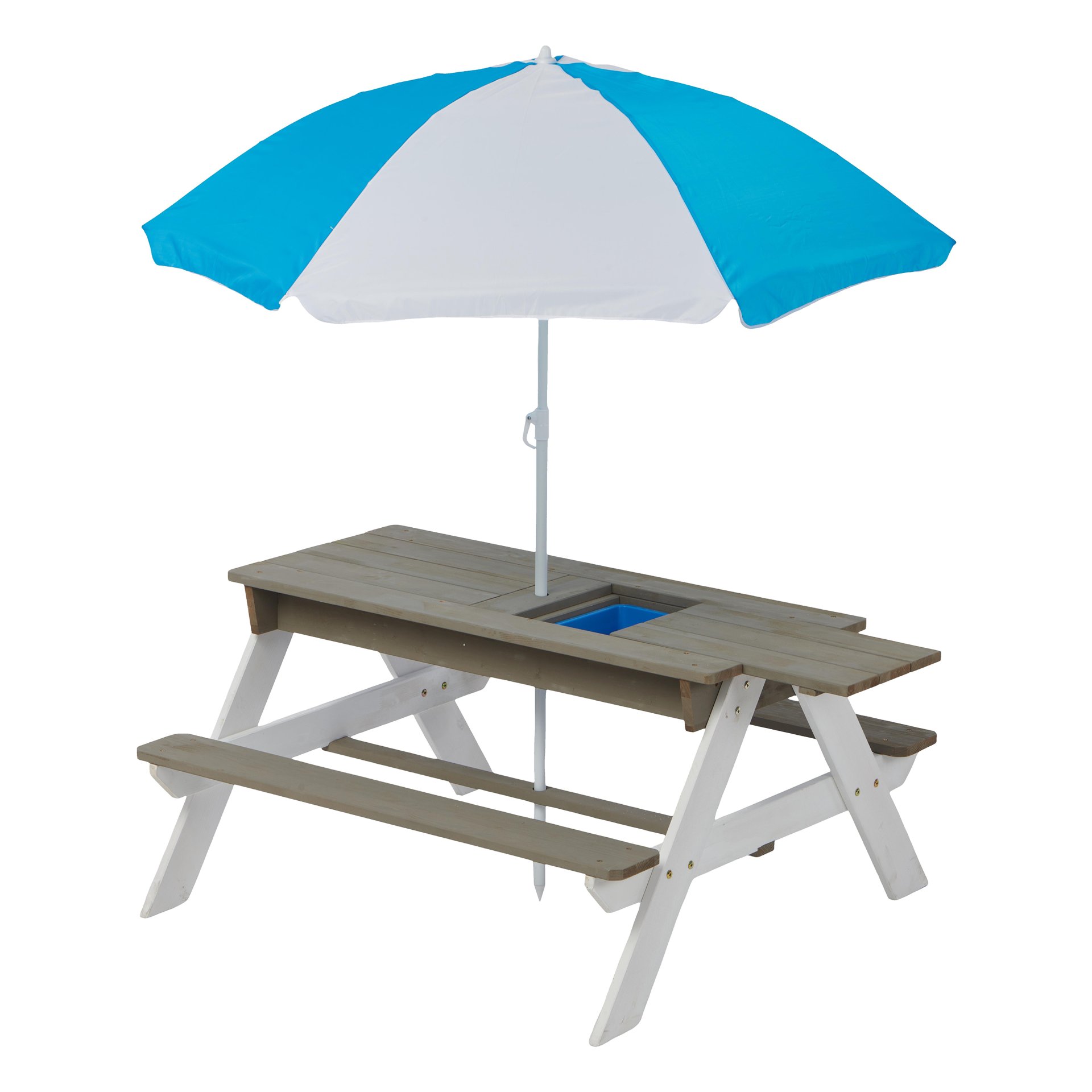 Wooden Kids Picnic Table, Sand And Water Table With Umbrella, Activity Table For Outdoor Backyard Patio Play - White / Gray - Image 13