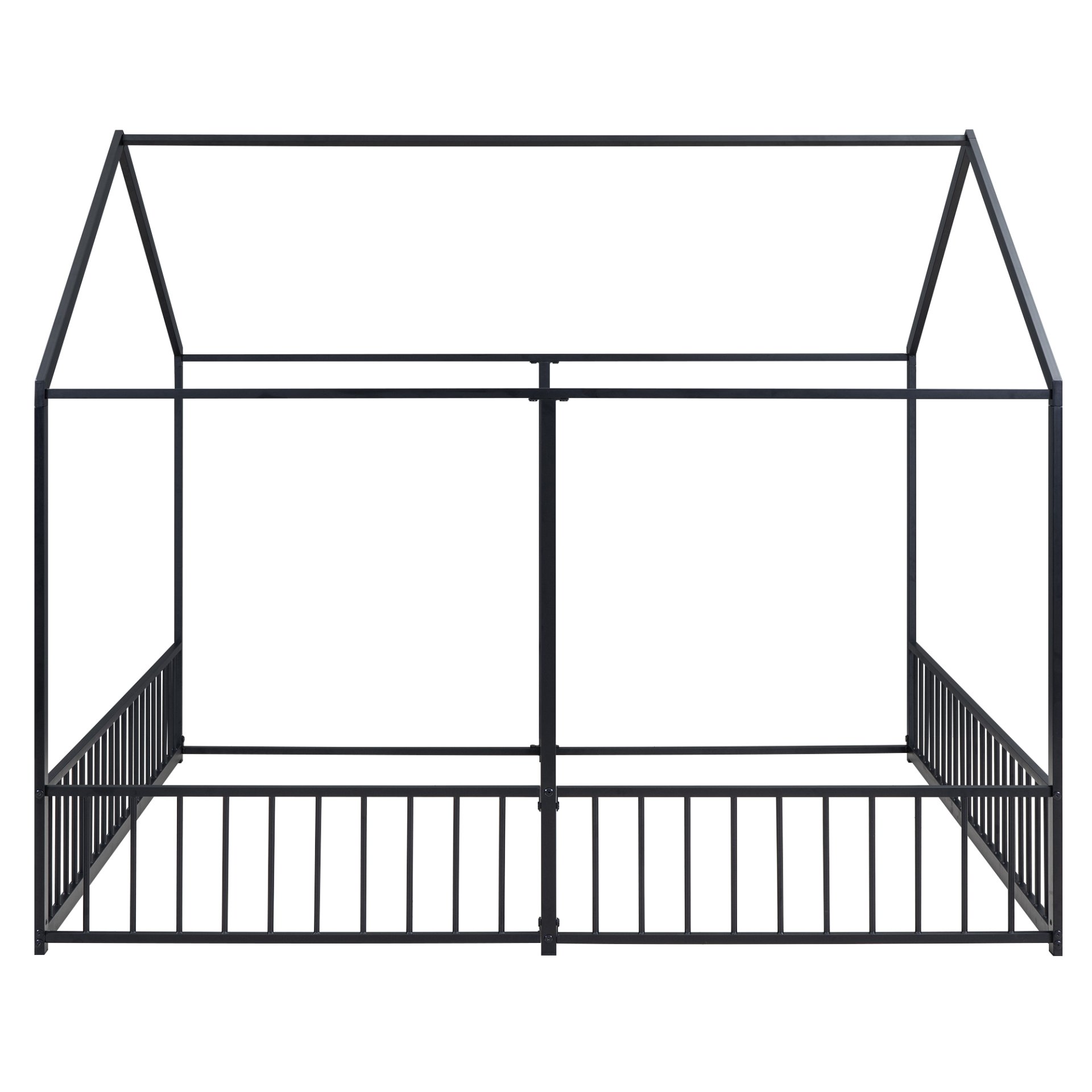 Twin Size House Platform Beds, 2 Shared Beds, Frame With Guardrails, Twin Twin Design - Black - Image 9