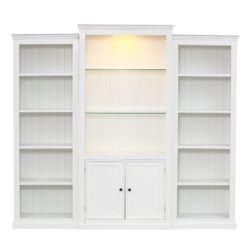 Retro Style 3 Piece Bookcase Display Cabinet With Adjustable LED Lighting, Tempered Glass Shelves - White