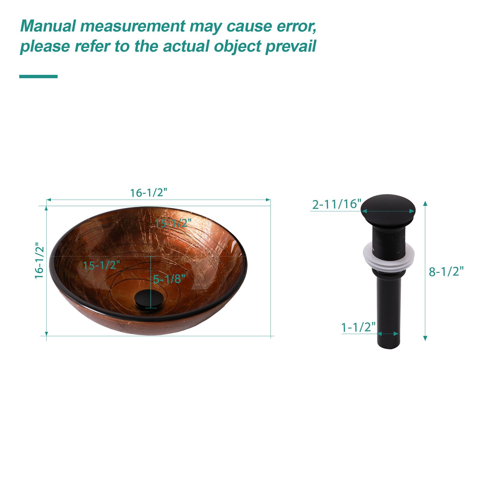 Vessel Bathroom Sink With Pop Up Drain, Round Bowl For Vanity Smooth - Brown - Image 3