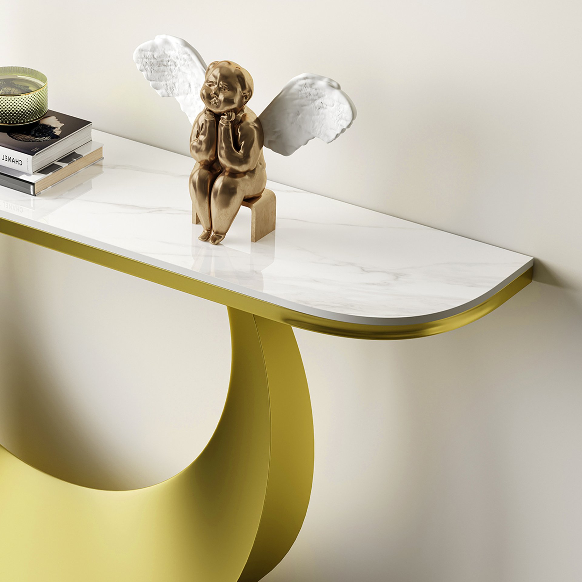 Half Console Table For Hallway - Gold / White - Image 6