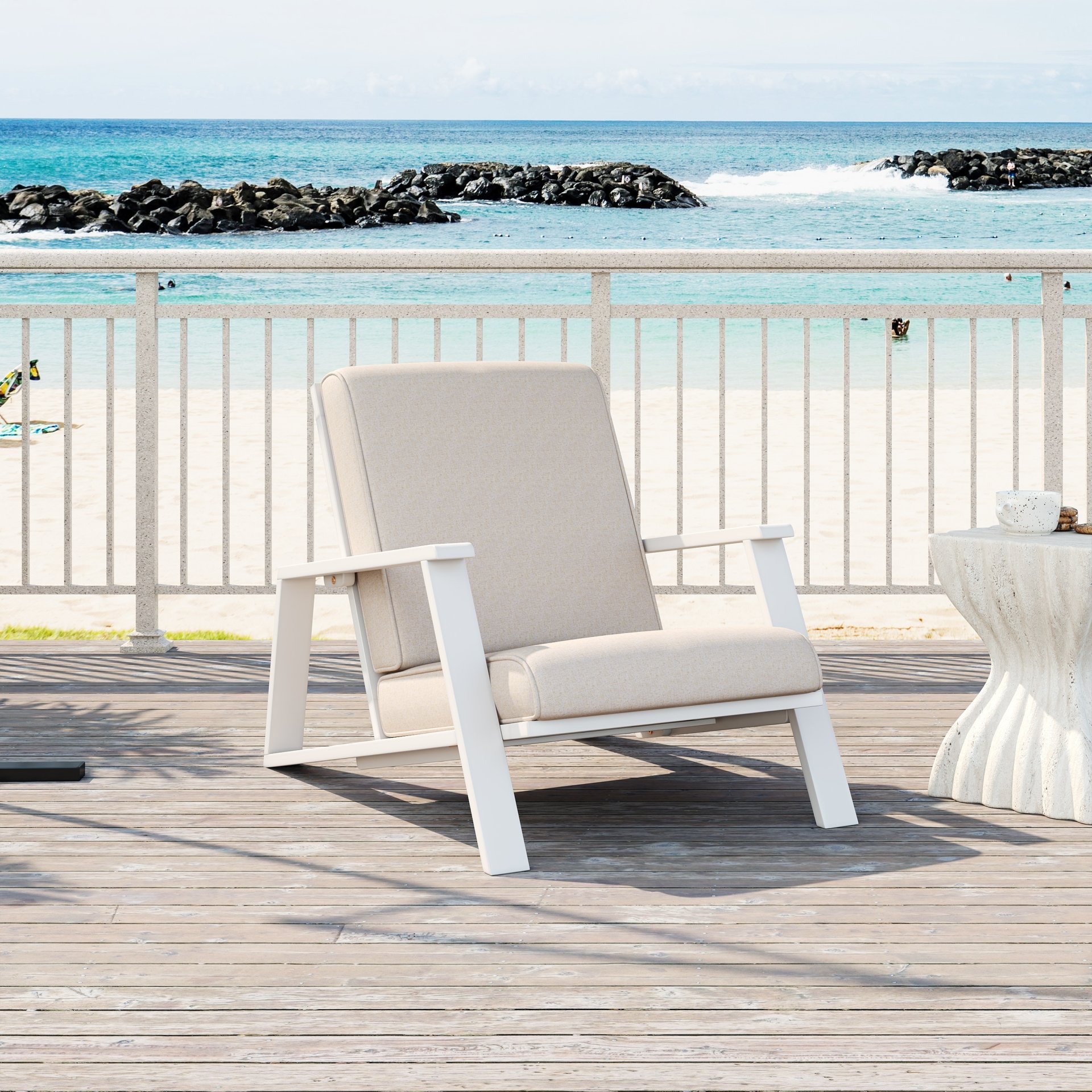 Outdoor Patio Lounge Chair - Beige / White - Image 4