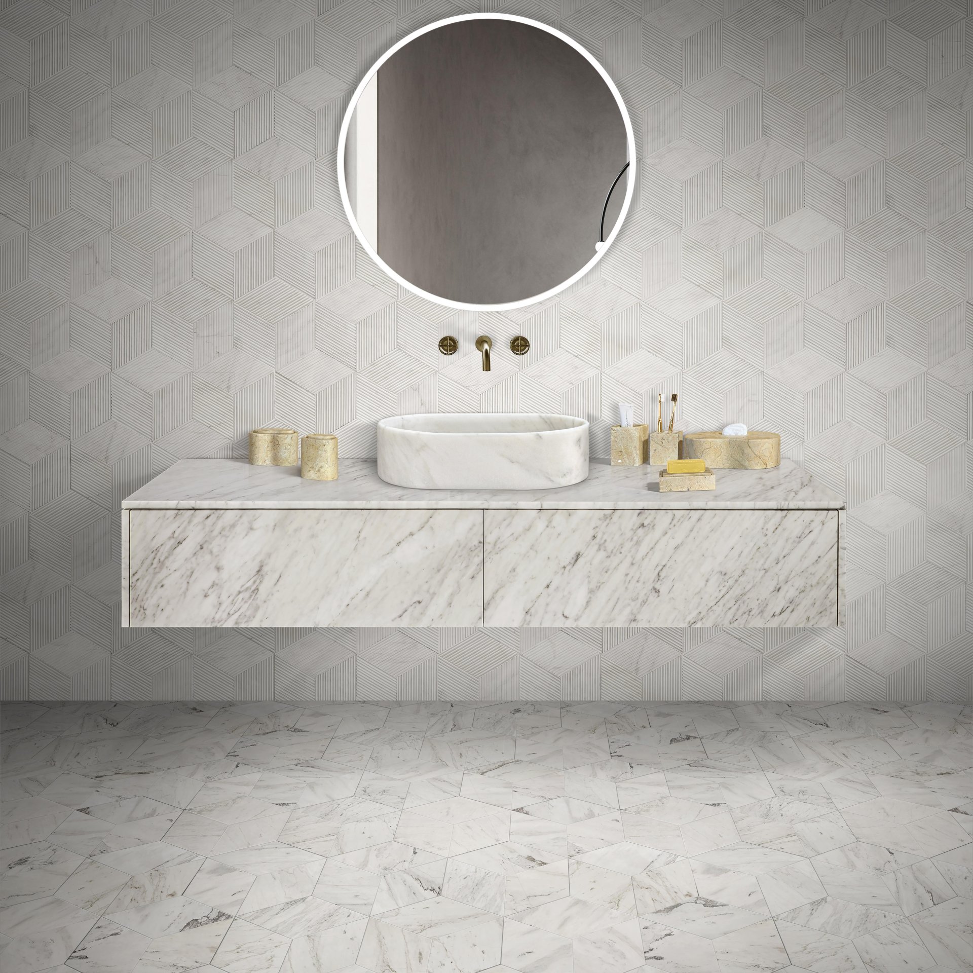 Vessel Sink, Semi Polished Surface, Genuine Real Marble, Oval Shape - White / Natural - Image 6