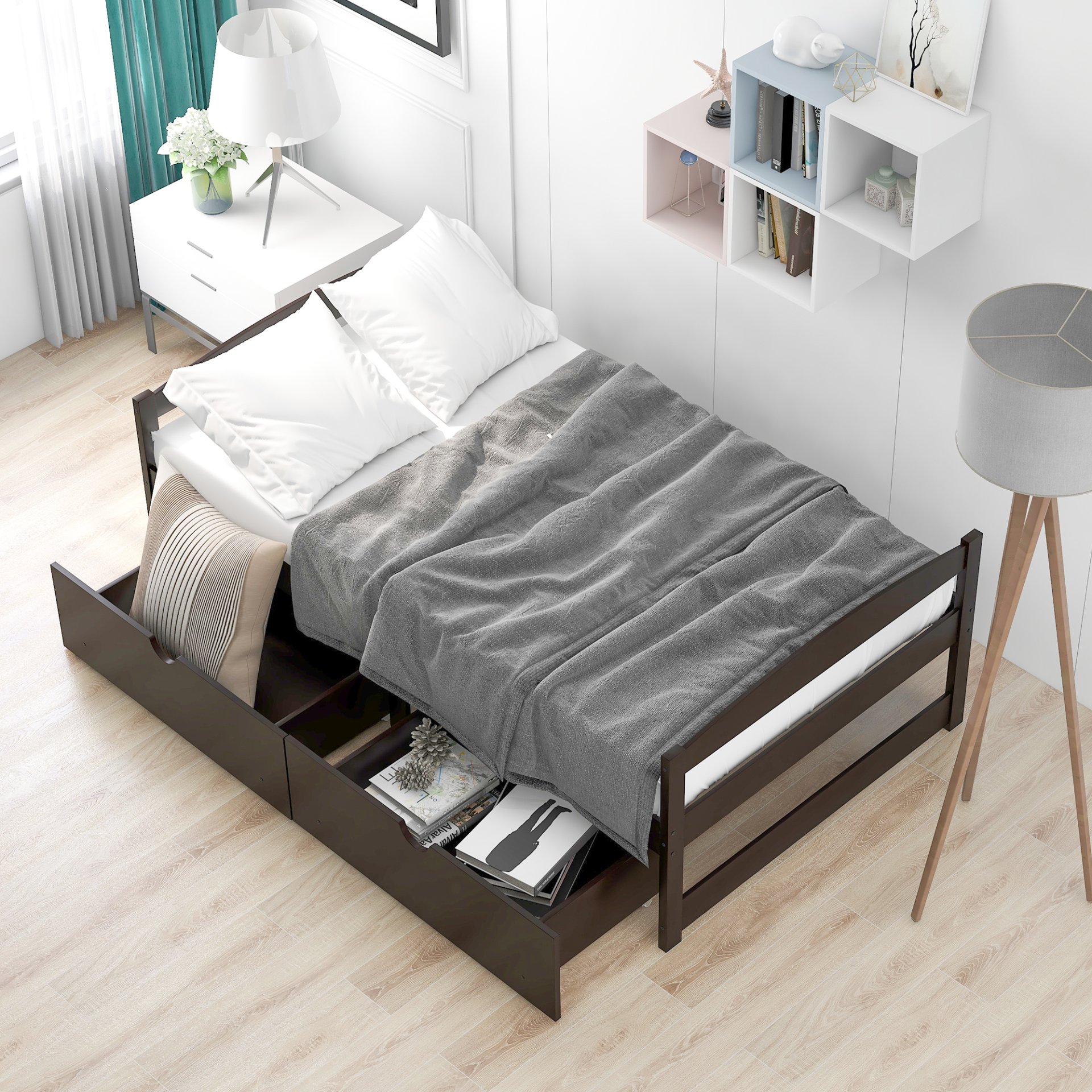 Twin Size Platform Bed With 2 Drawers - Espresso - Image 5