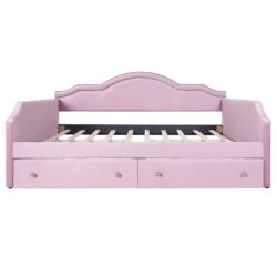 Full Size Upholstered Daybed With LED Lights And 2 Drawers - Pink