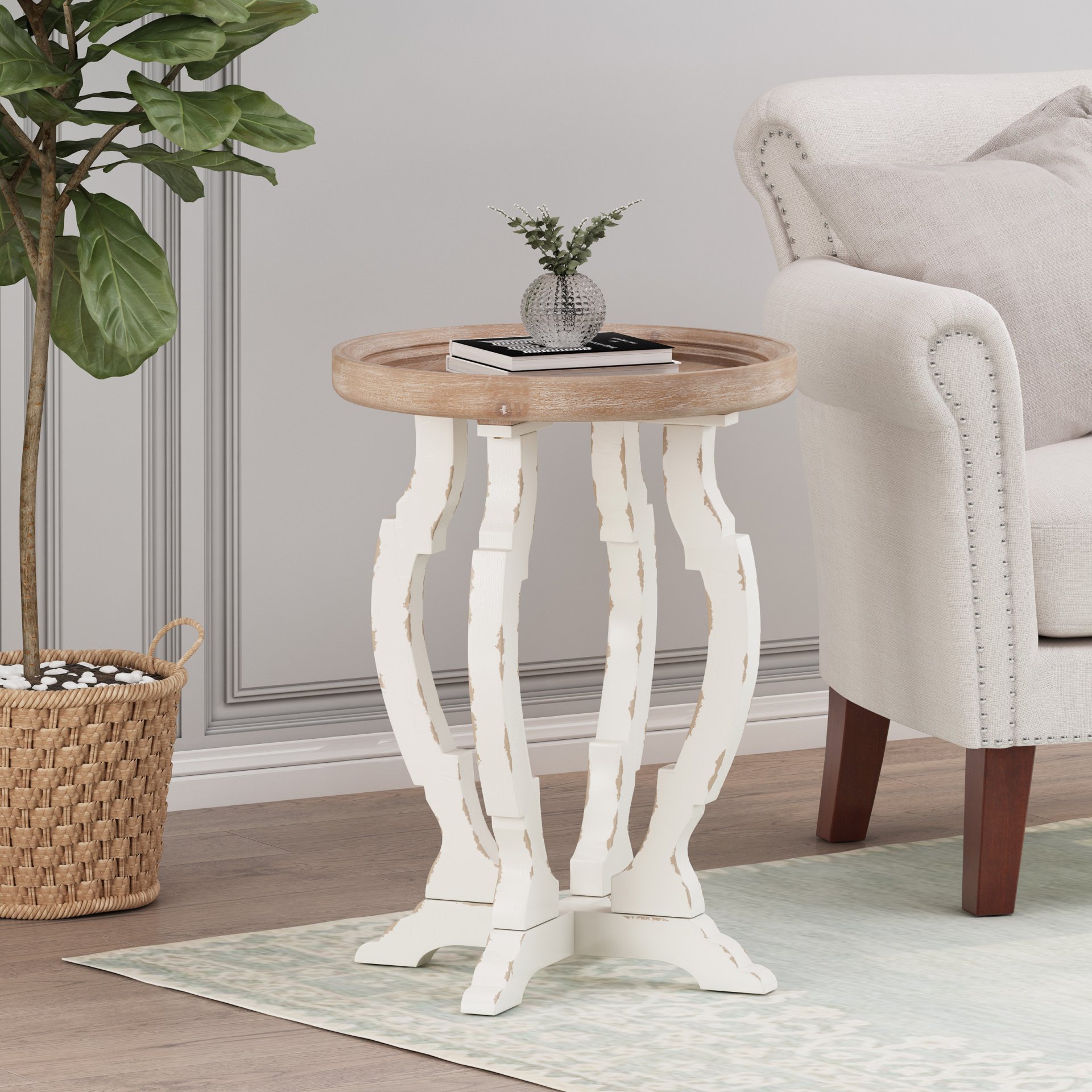 French Country Style Accent Table With Hourglass Design - Natural - Image 2