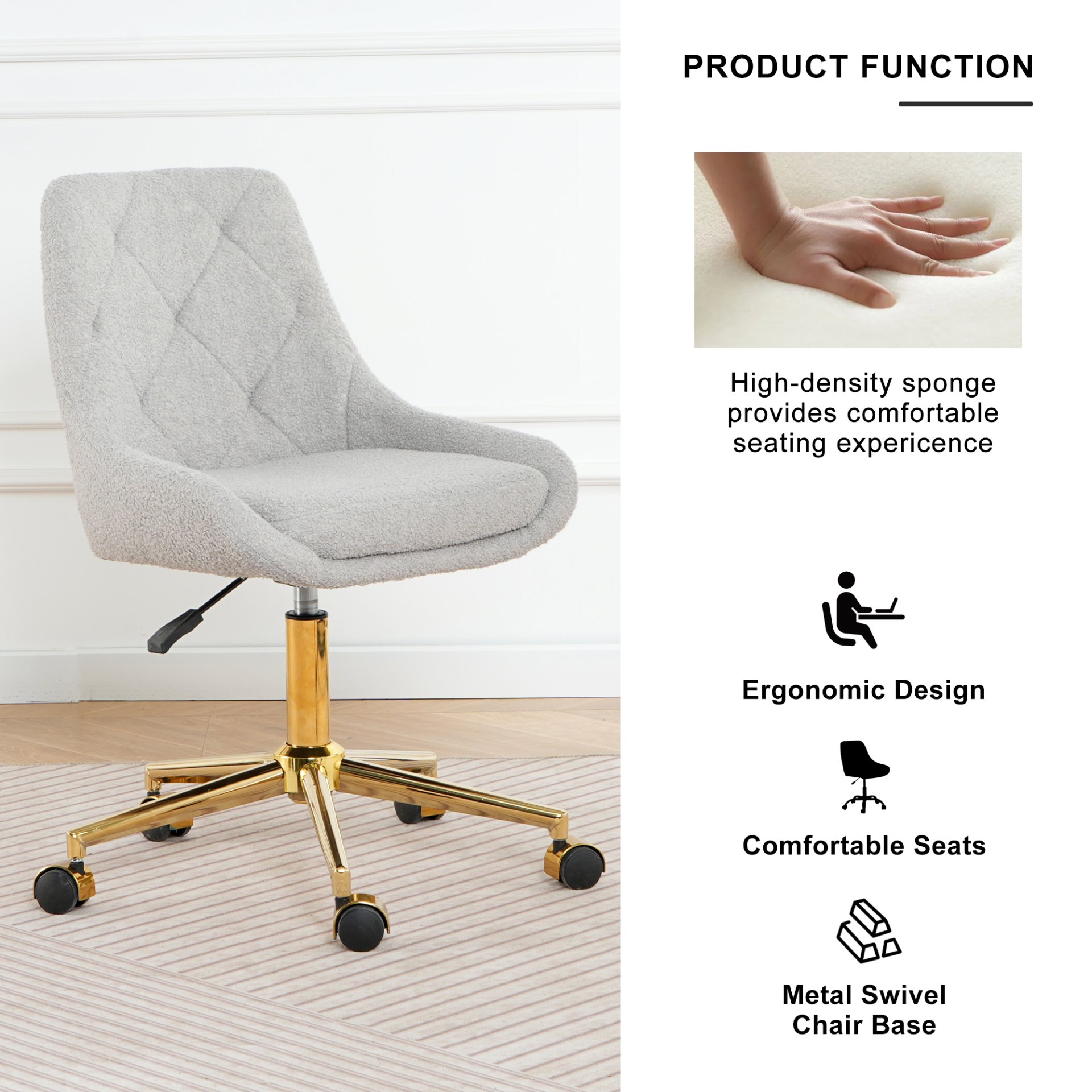 Modern Teddy Velvet Fabric Dining Chair With Gold Plated 5 Claw Legs - Gray - Image 6