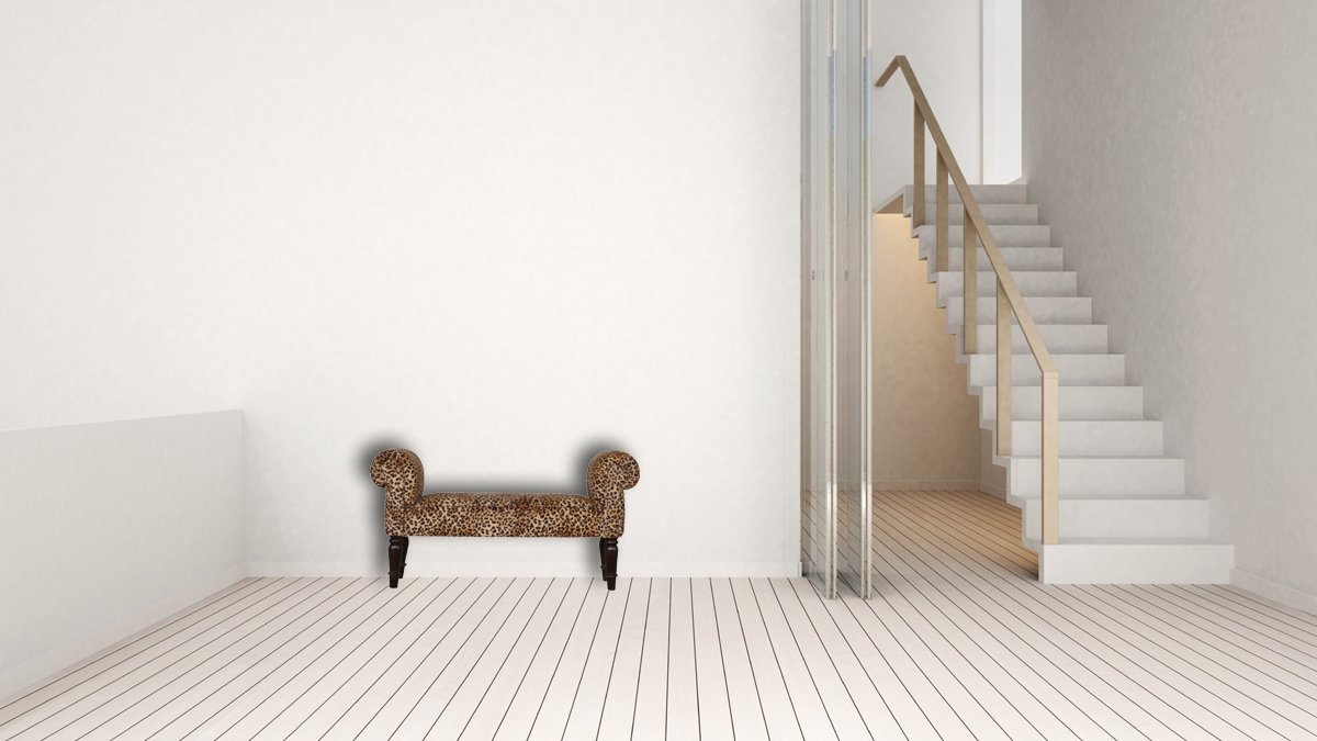 Leopard Print Velvet Bench - Walnut - Image 10