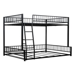 Full Long Over Queen Bunk Bed Frame With Ladder And Safety Guardrails - Black