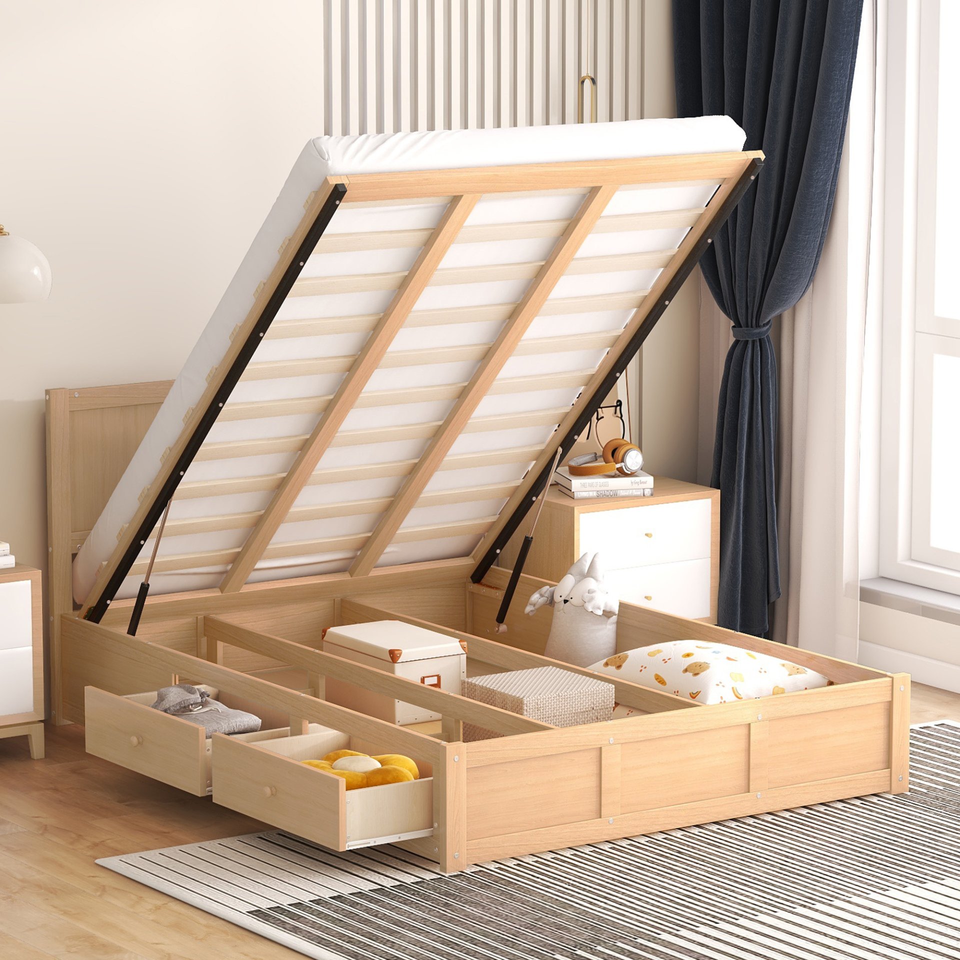 Full Size Platform Bed With Underneath Storage And 2 Drawers - Natural - Image 4