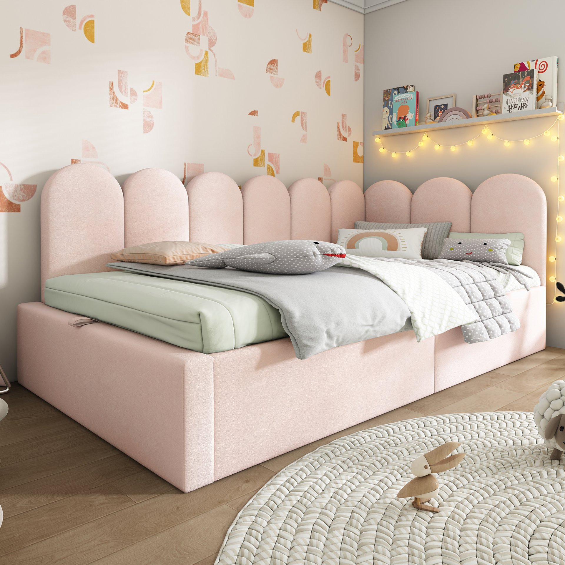 Twin Size Sofa Bed Frame With Slatted Base Daybed With Hydraulic Storage - Pink - Image 10