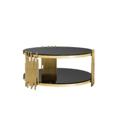 Modern Double Layer Tempered Glass Top Stainless Steel Round Coffee Table For Living Room - Black / Gold