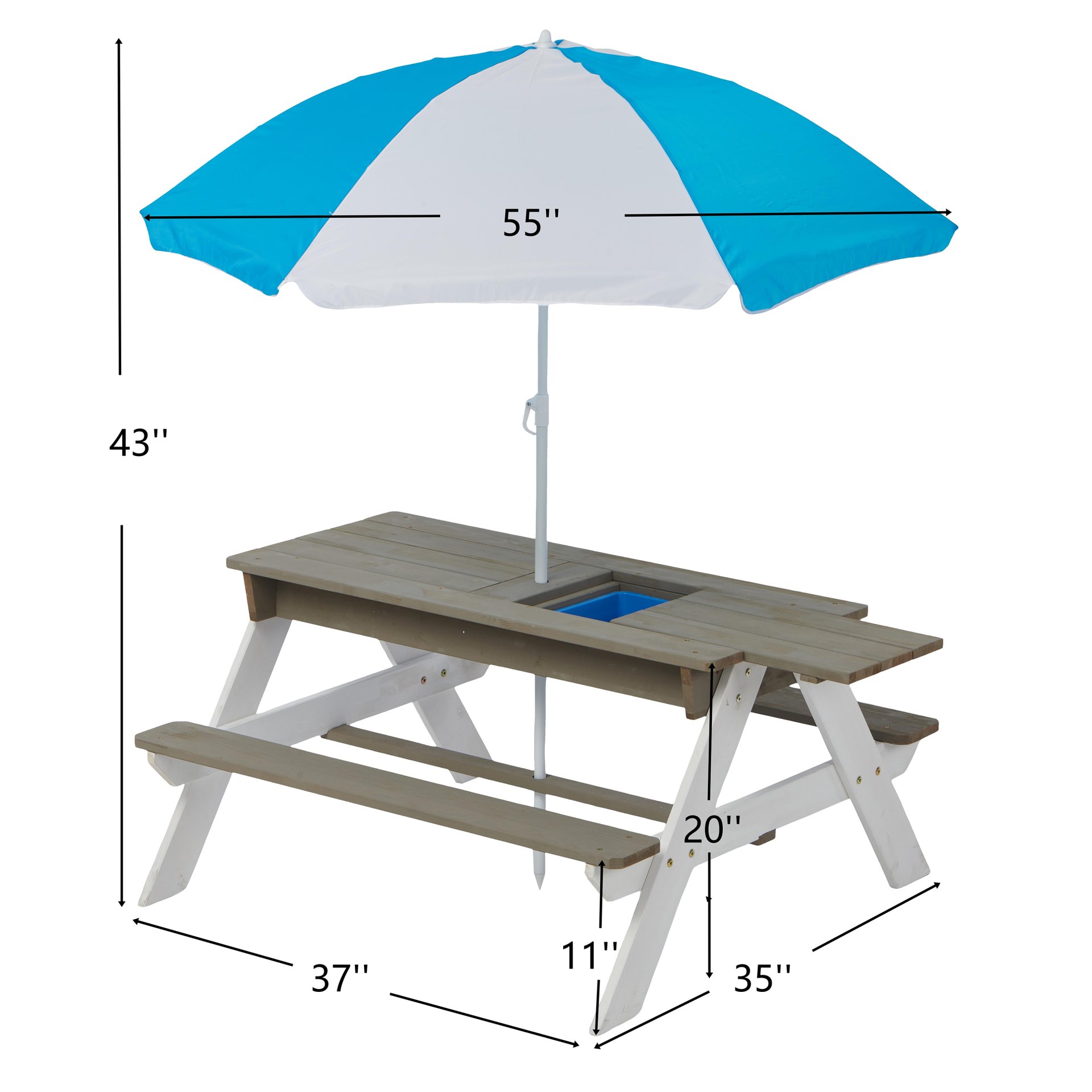 Wooden Kids Picnic Table, Sand And Water Table With Umbrella, Activity Table For Outdoor Backyard Patio Play - White / Gray - Image 4