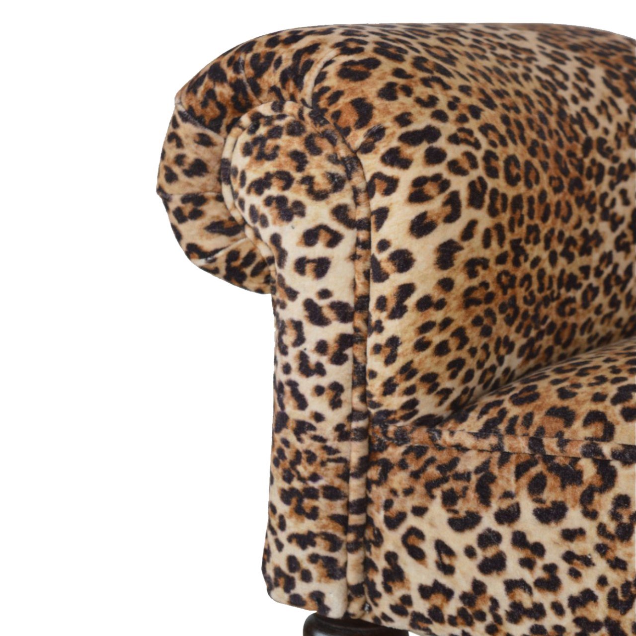Leopard Print Velvet Bench - Walnut - Image 6